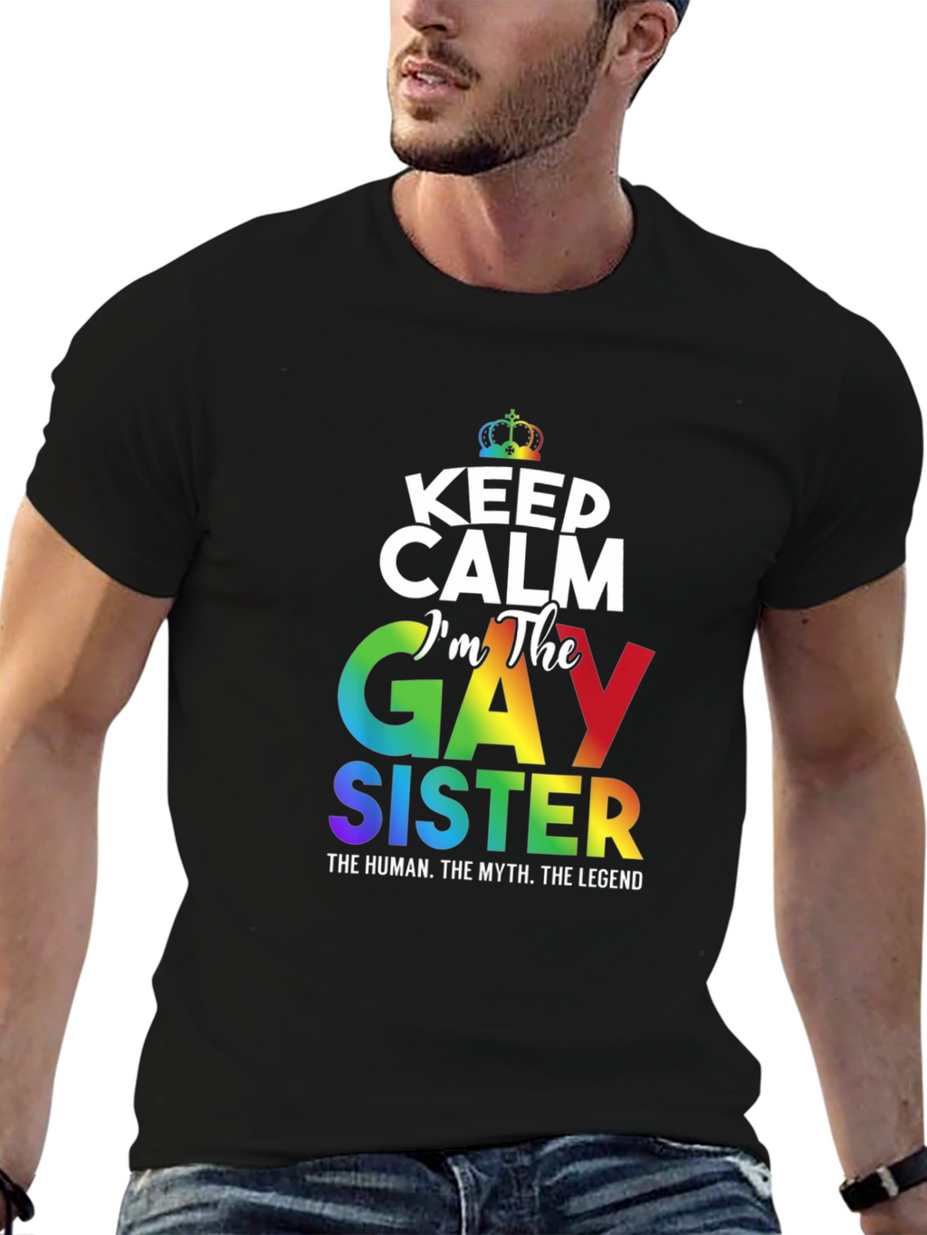 Gay Sister Pride T-Shirt: Keep Calm Rainbow LGBTQ+ Tee