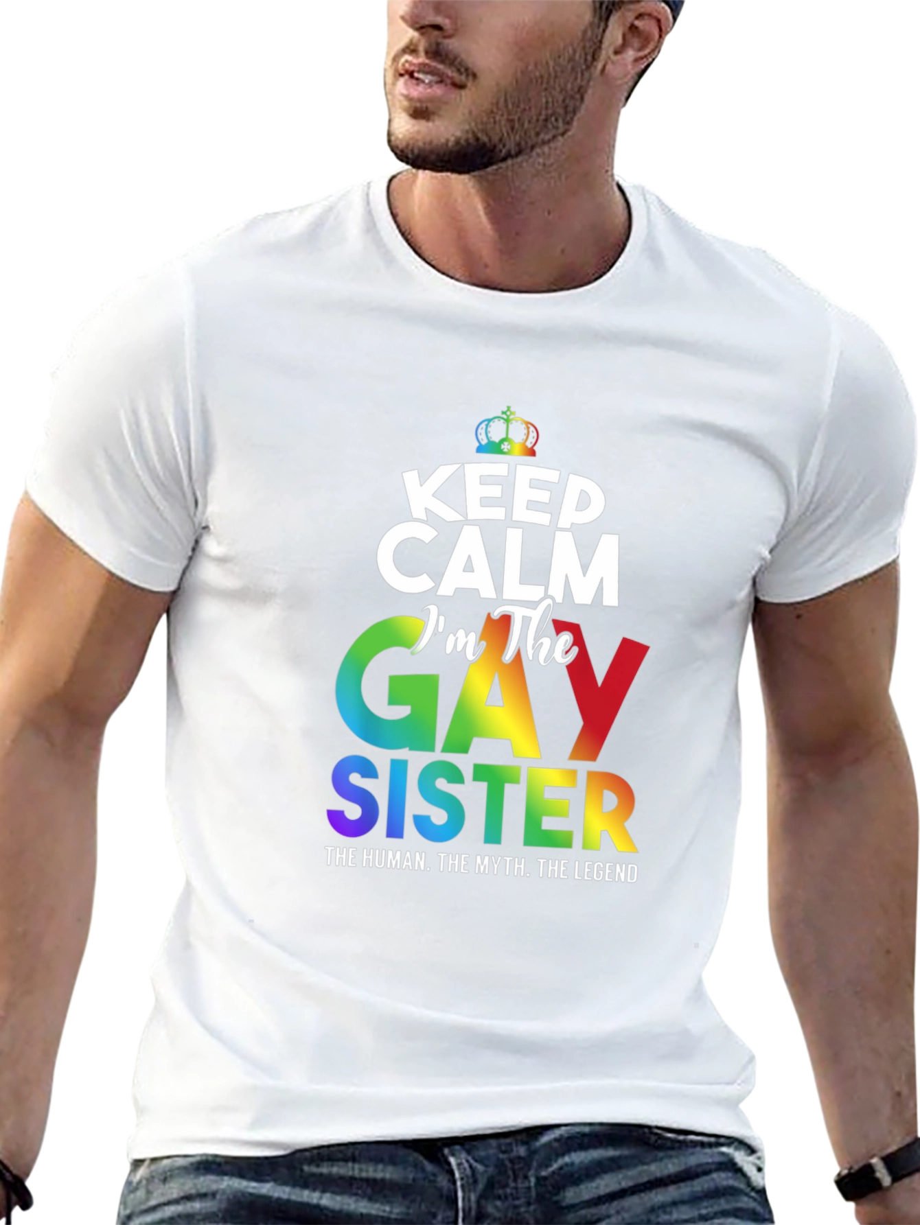 Gay Sister Pride T-Shirt: Keep Calm Rainbow LGBTQ+ Tee