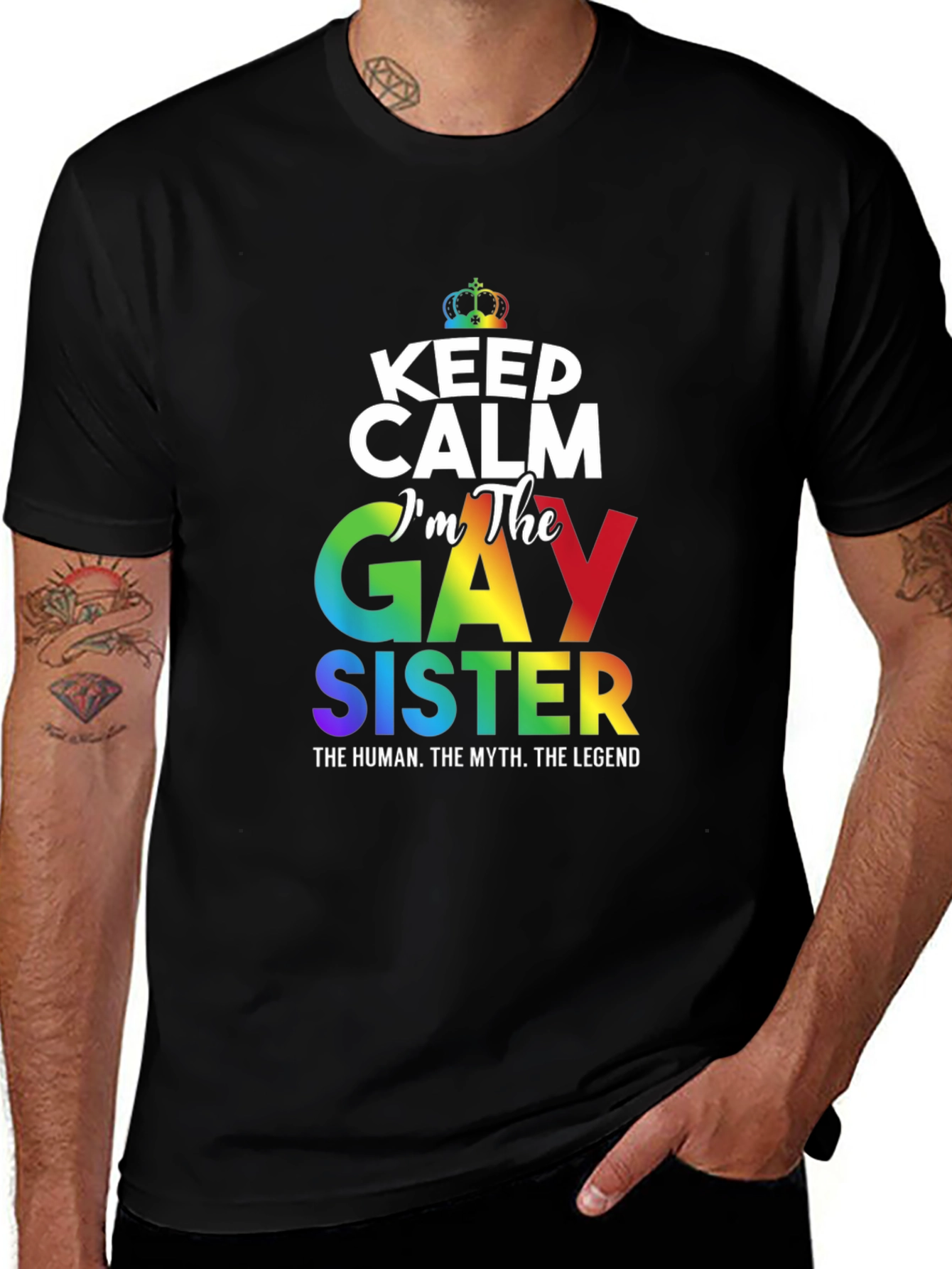 Gay Sister Pride T-Shirt: Keep Calm Rainbow LGBTQ+ Tee