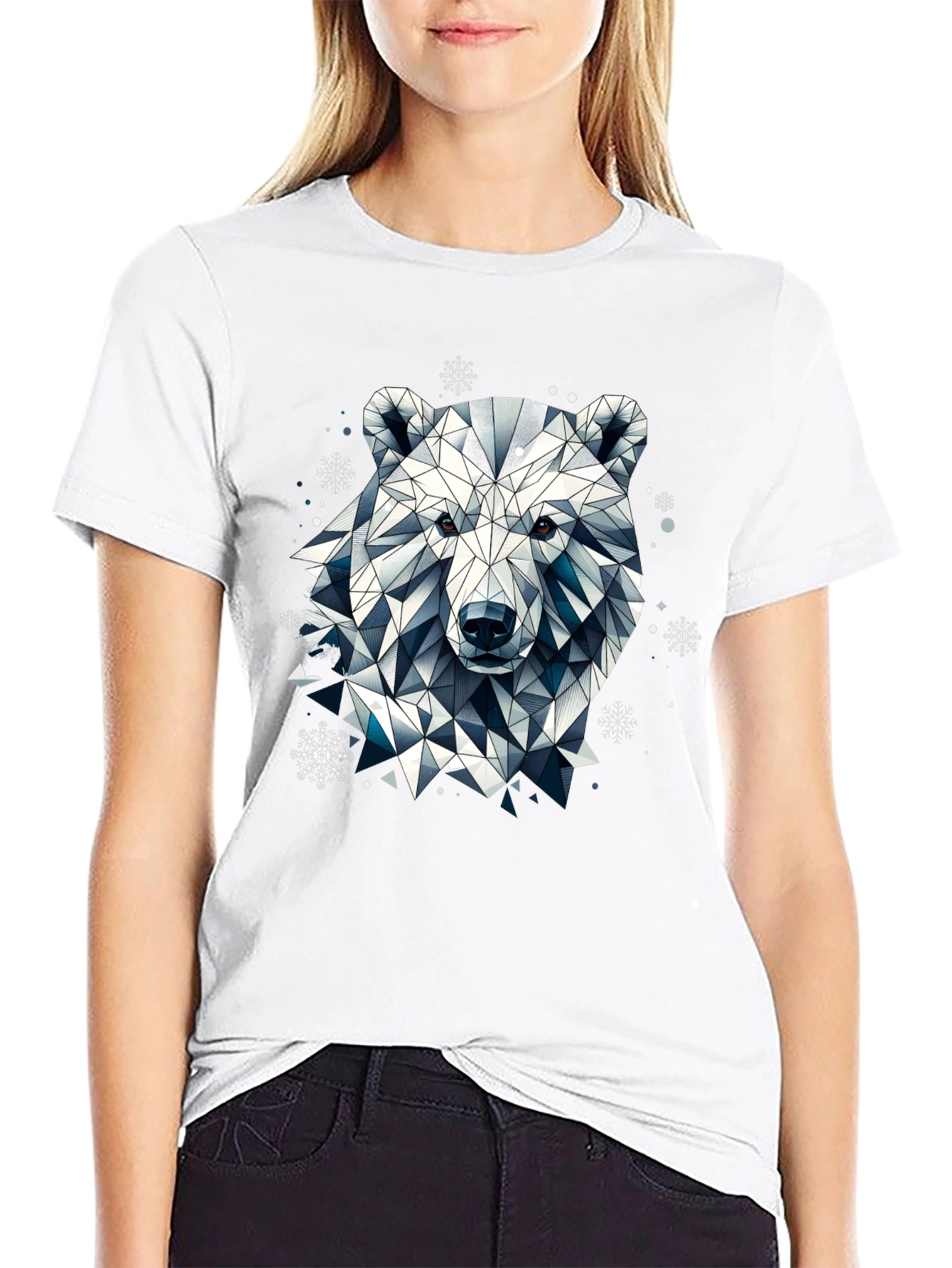 Geometric Polar Bear Black T-Shirt