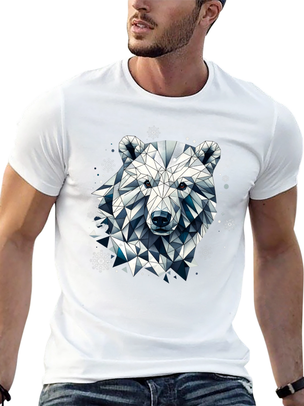 Geometric Polar Bear Black T-Shirt