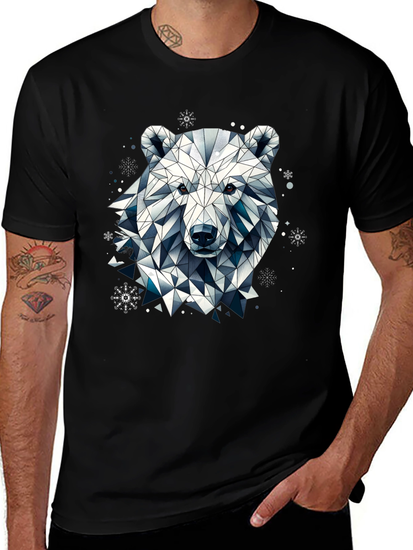 Geometric Polar Bear Black T-Shirt
