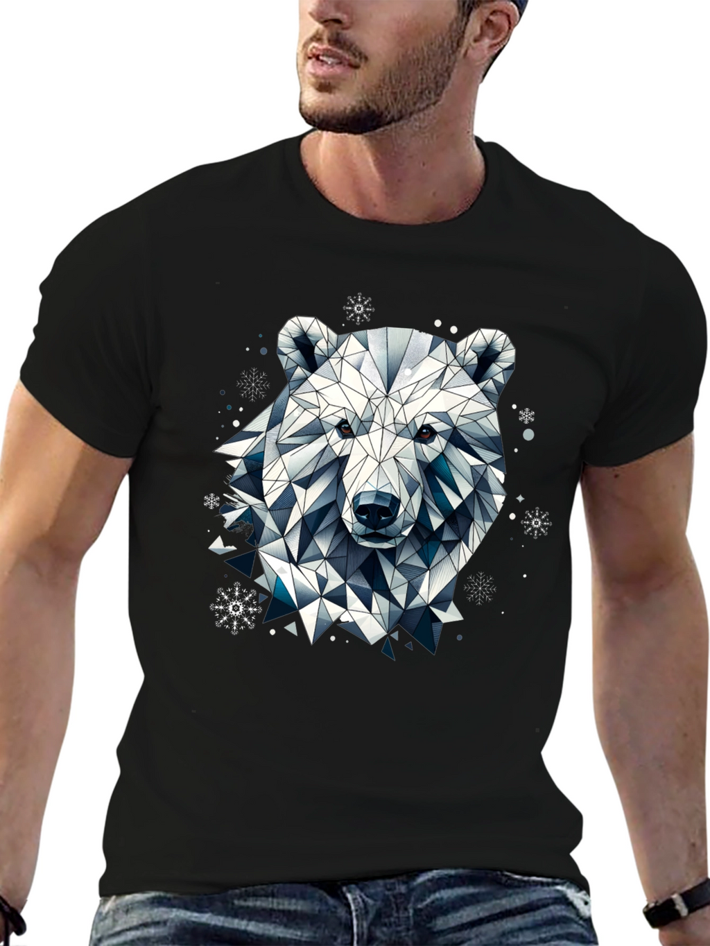 Geometric Polar Bear Black T-Shirt