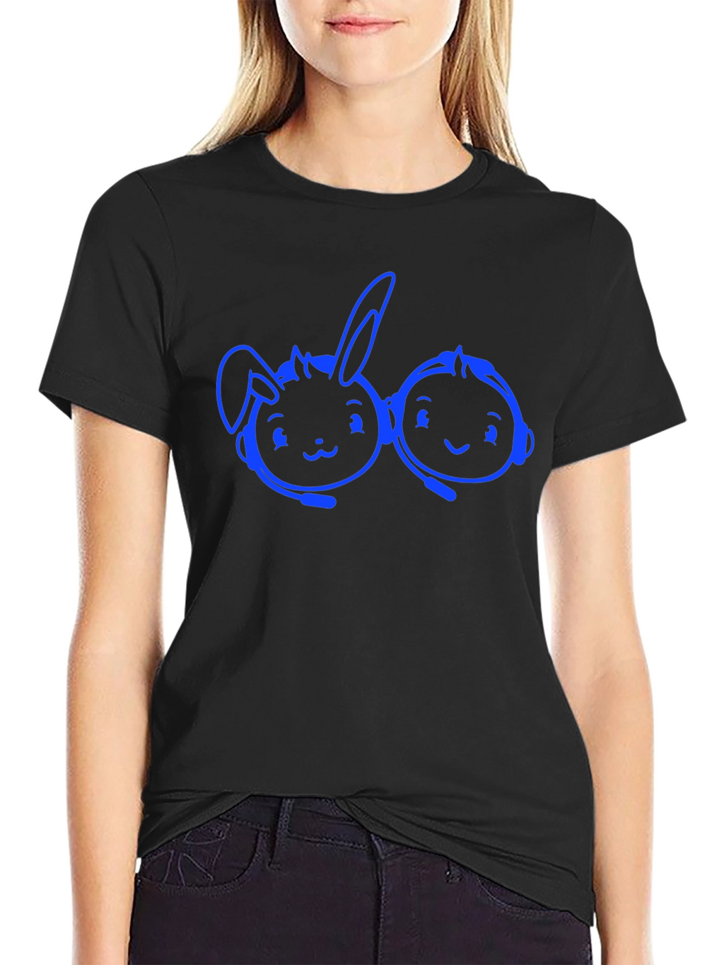 Cartoon Gaming Duo T-Shirt - Black