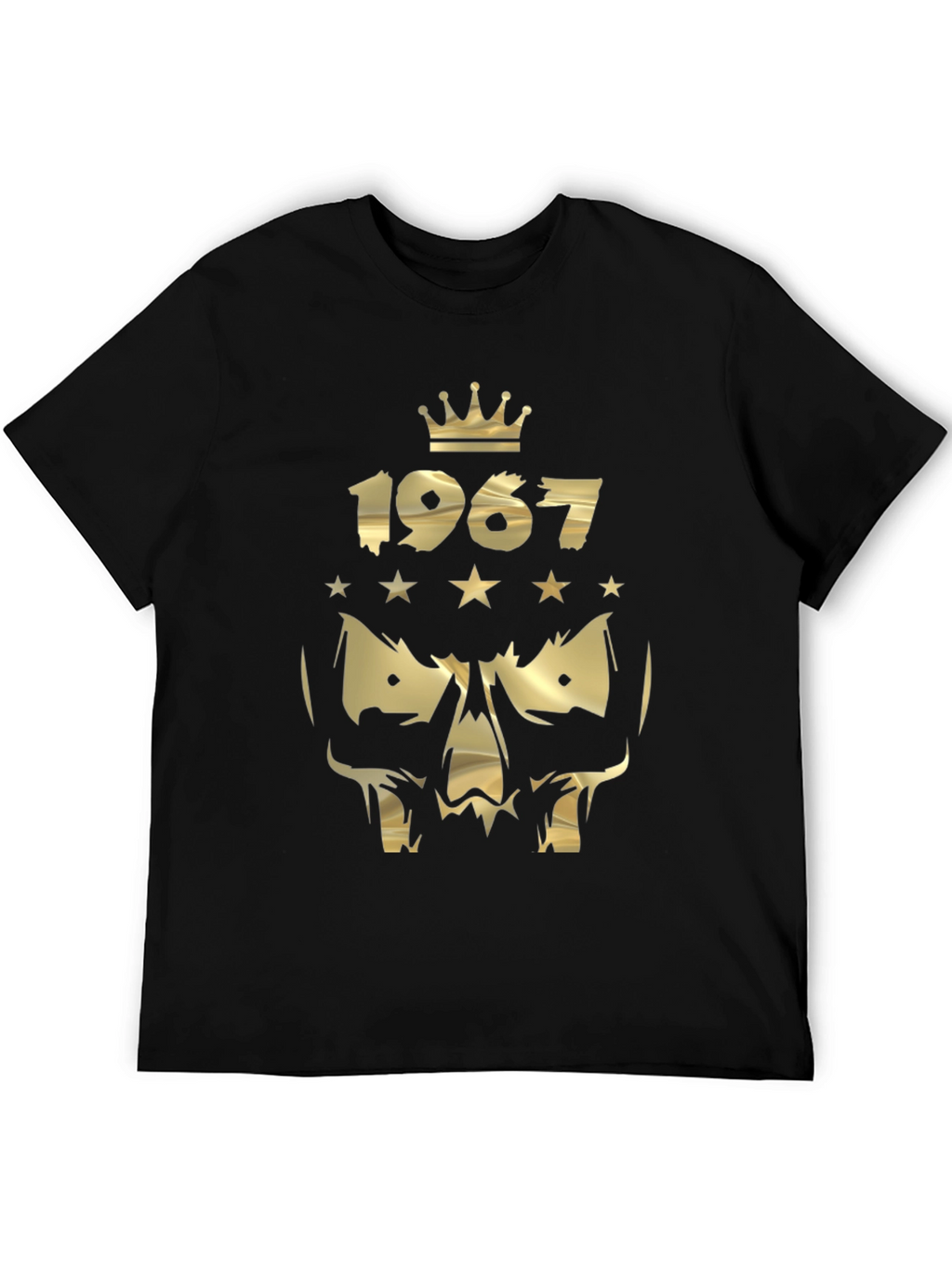 Gold 1967 Crown Skull Graphic Black T-Shirt