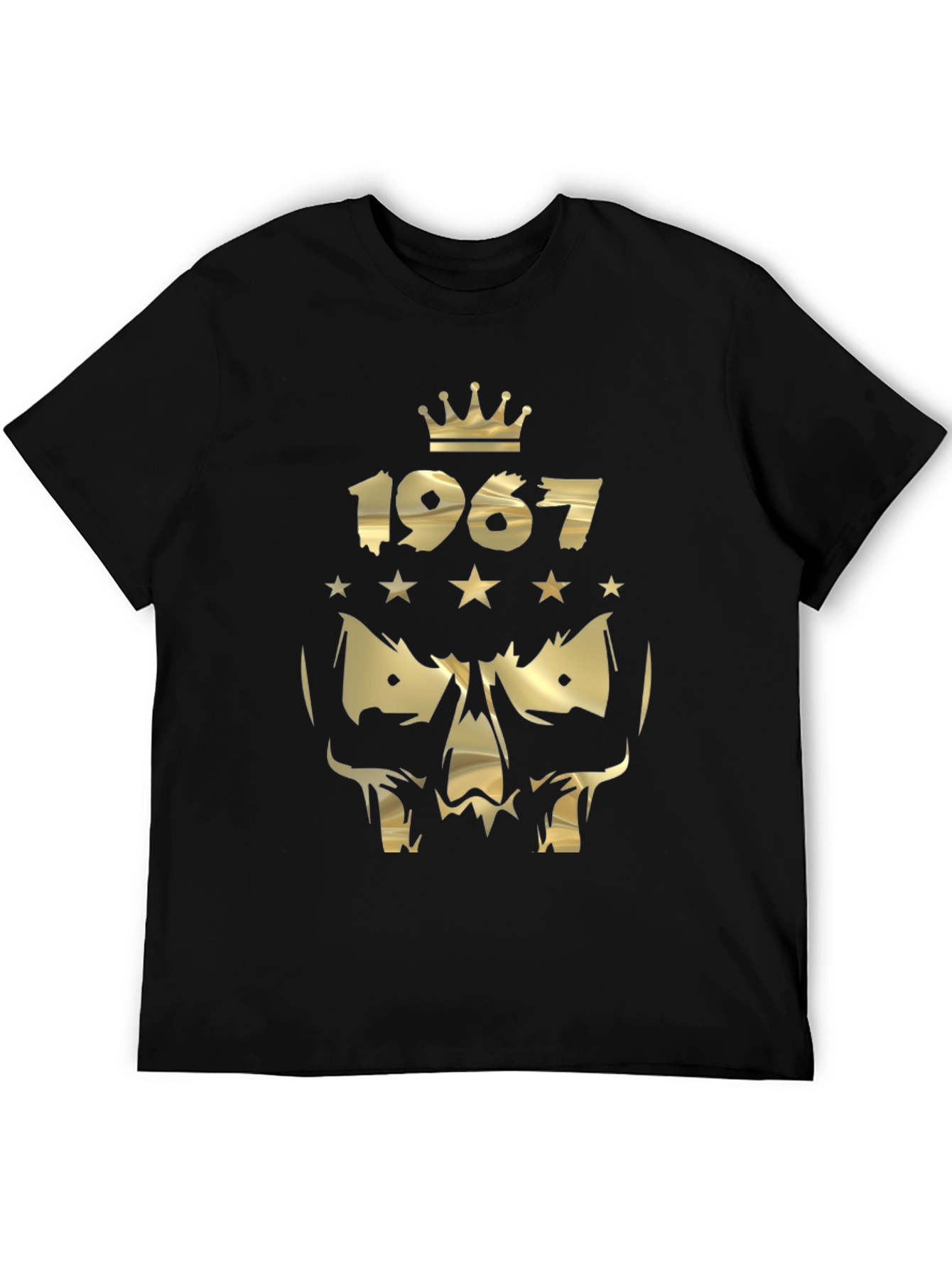 Gold 1967 Crown Skull Graphic Black T-Shirt