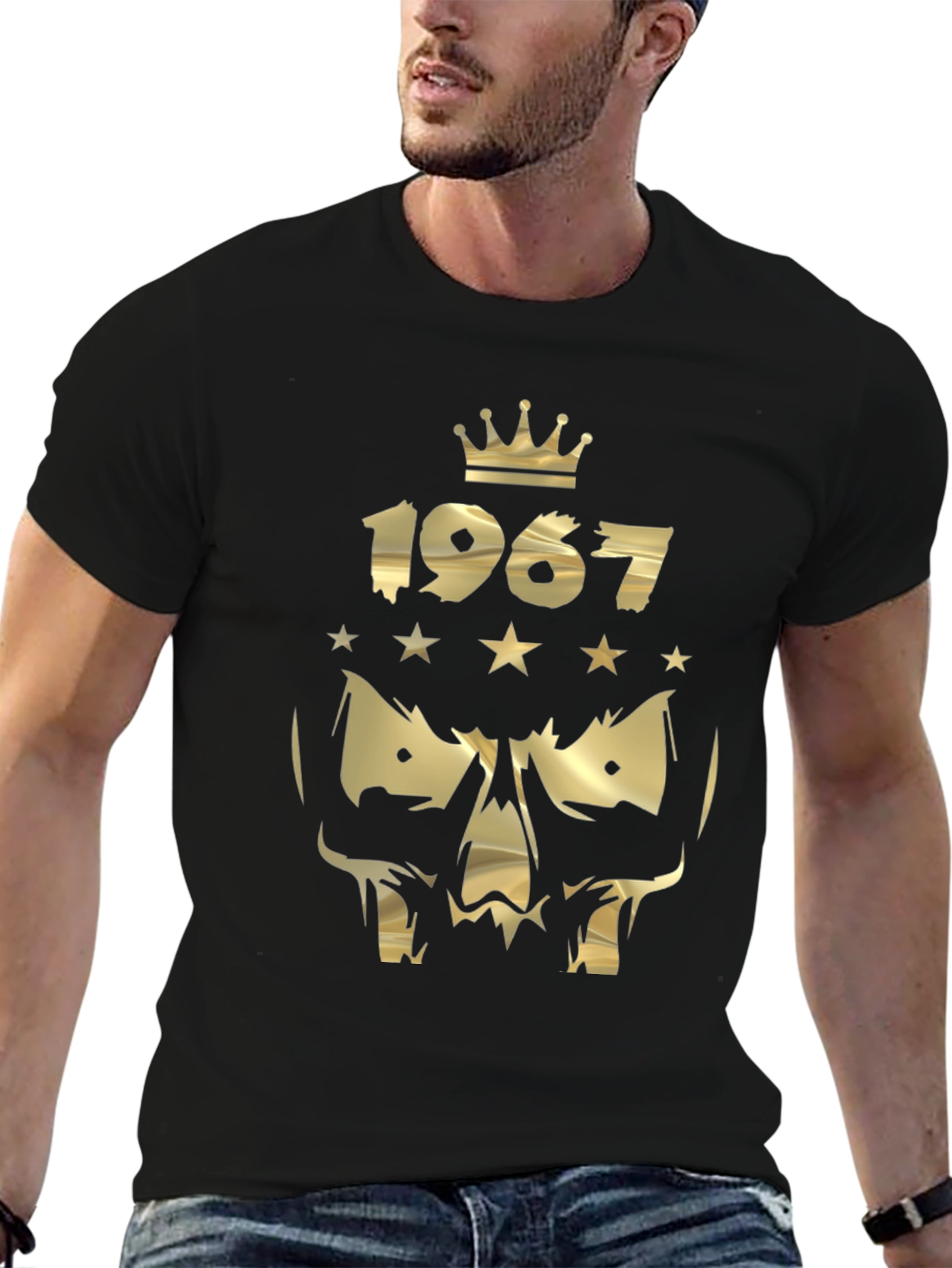 Gold 1967 Crown Skull Graphic Black T-Shirt