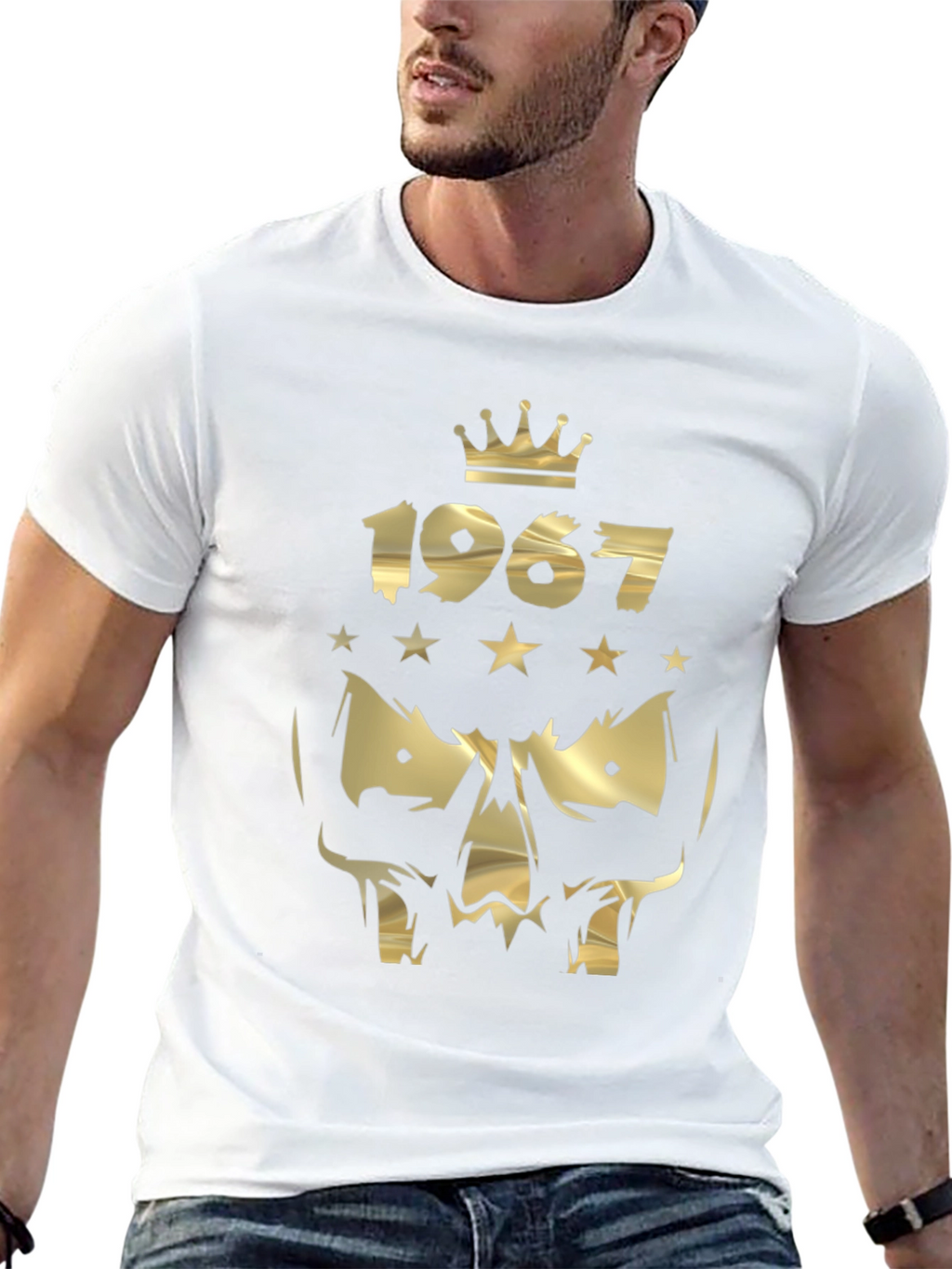 Gold 1967 Crown Skull Graphic Black T-Shirt
