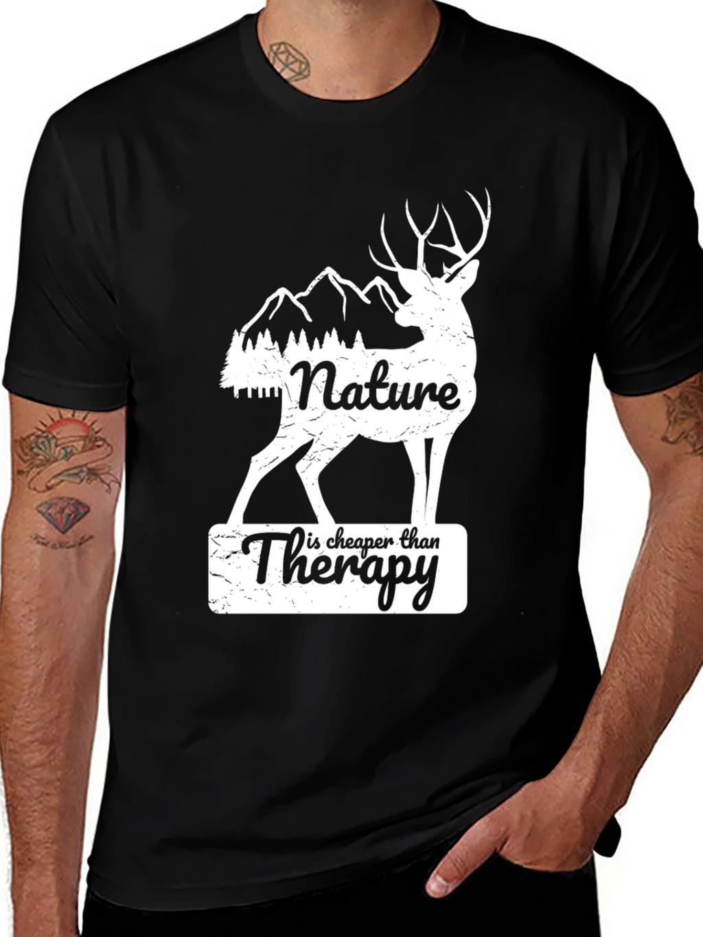 Nature Therapy Deer Graphic Tee - Black Cotton Blend