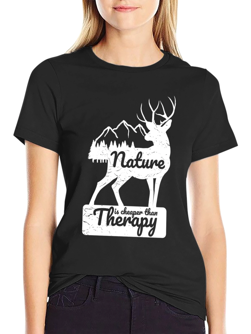 Nature Therapy Deer Graphic Tee - Black Cotton Blend