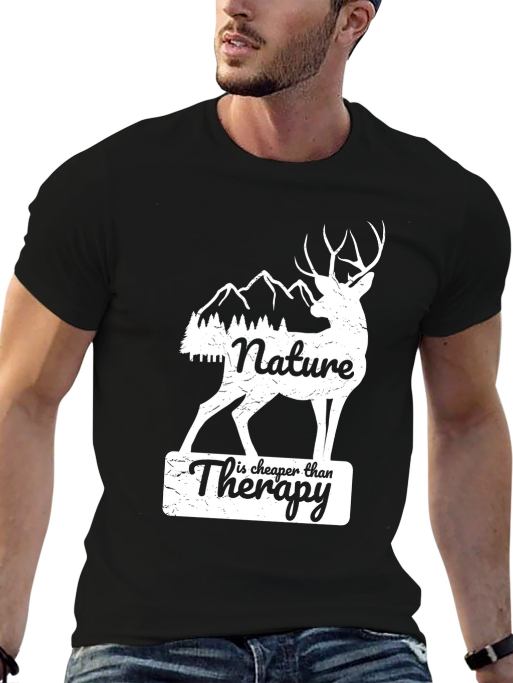 Nature Therapy Deer Graphic Tee - Black Cotton Blend