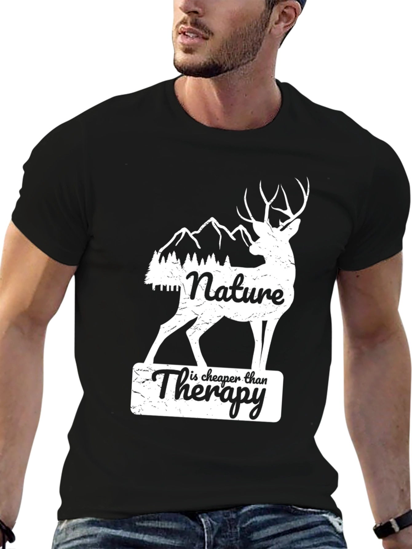 Nature Therapy Deer Graphic Tee - Black Cotton Blend