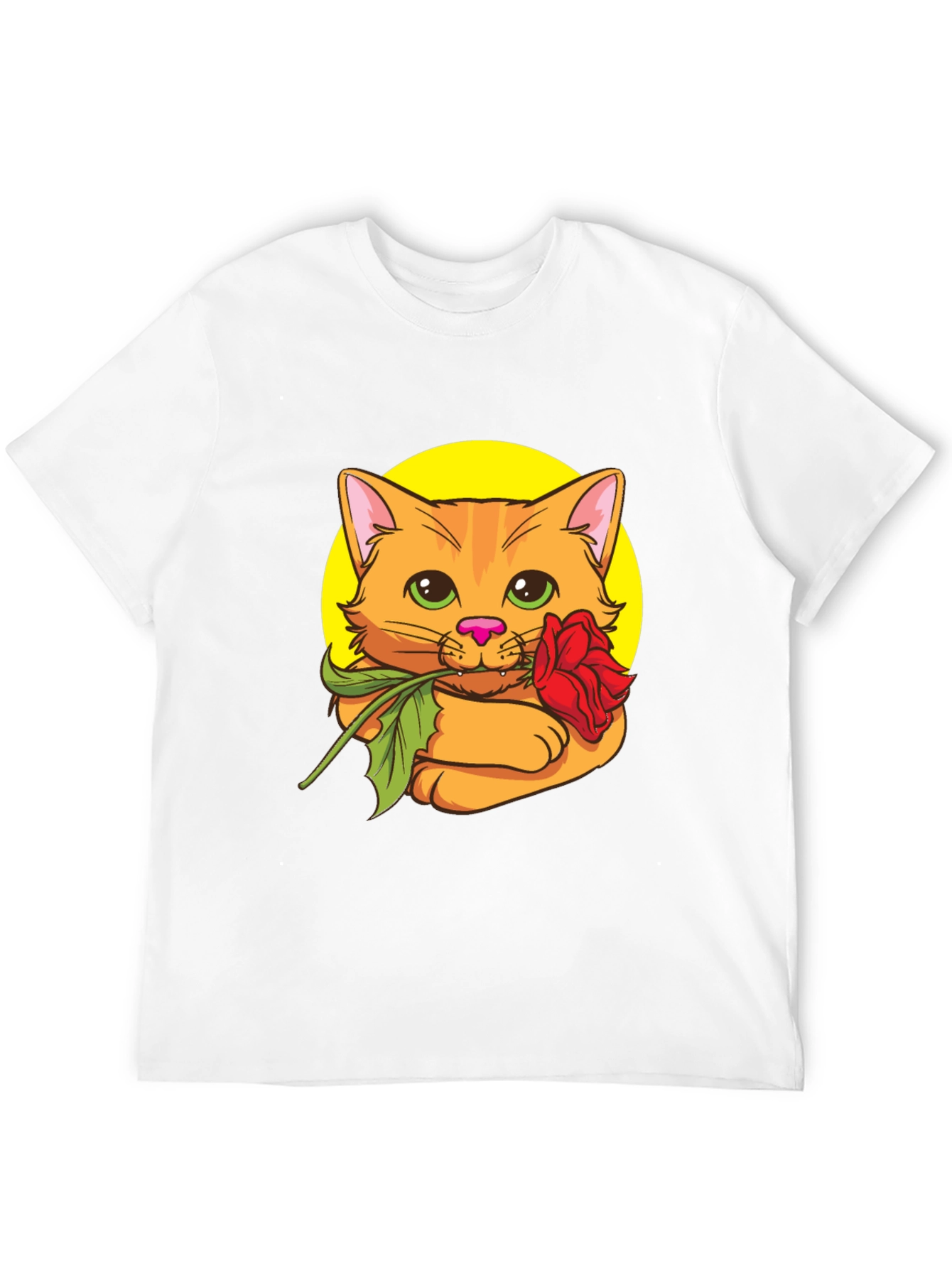 Cat with Rose T-Shirt - Cute Graphic Tee