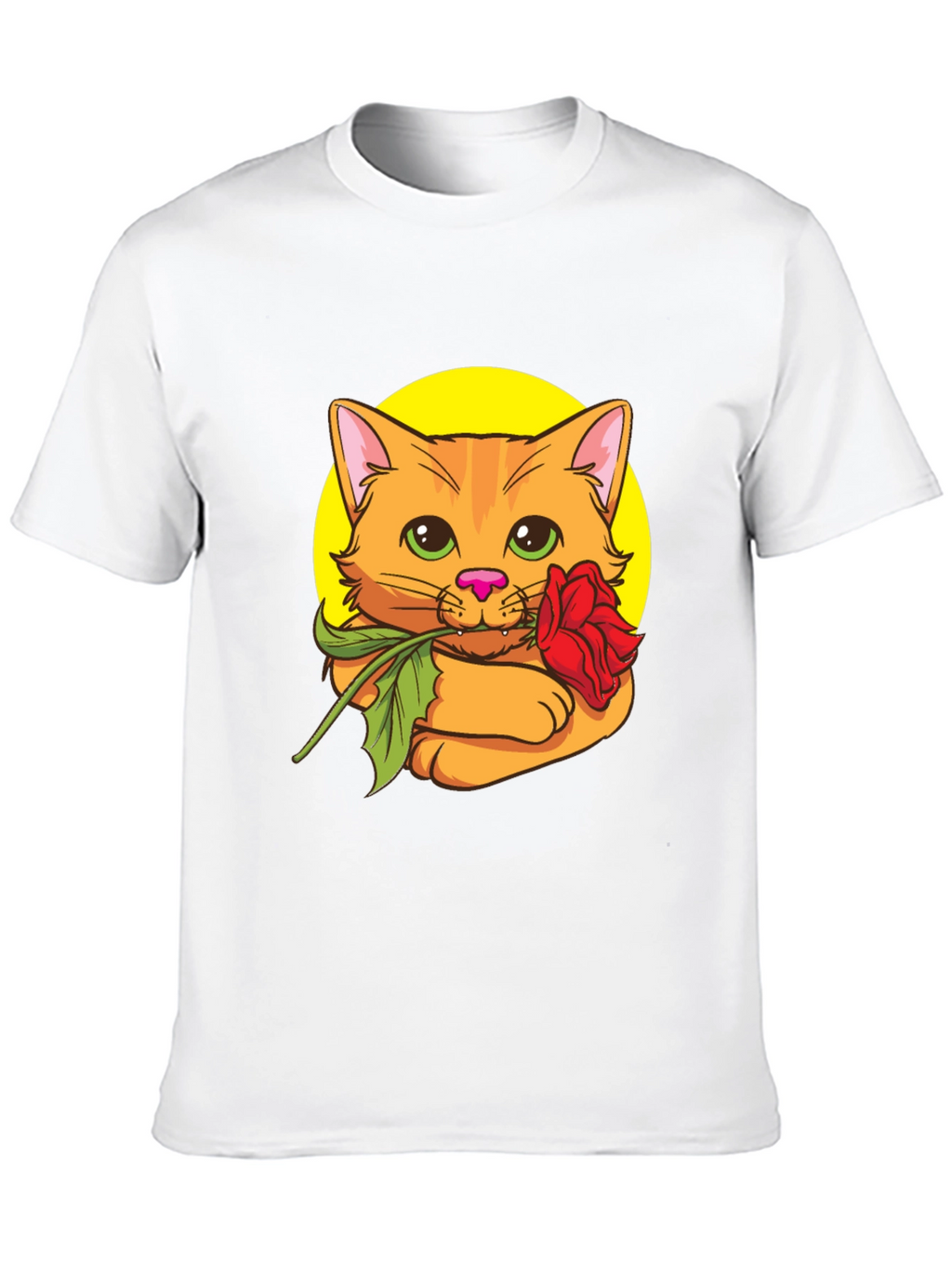 Cat with Rose T-Shirt - Cute Graphic Tee