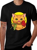Cat with Rose T-Shirt - Cute Graphic Tee