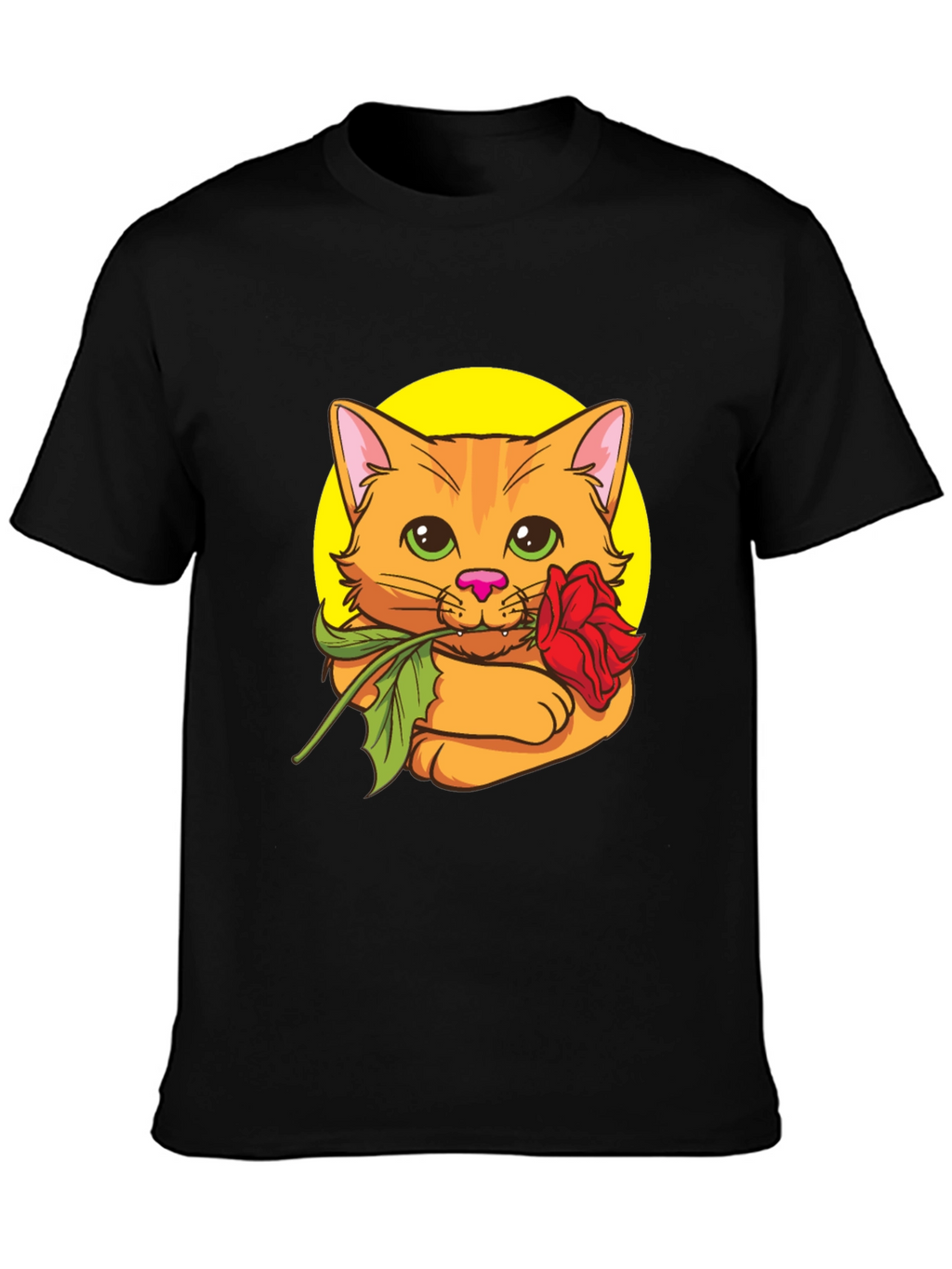 Cat with Rose T-Shirt - Cute Graphic Tee