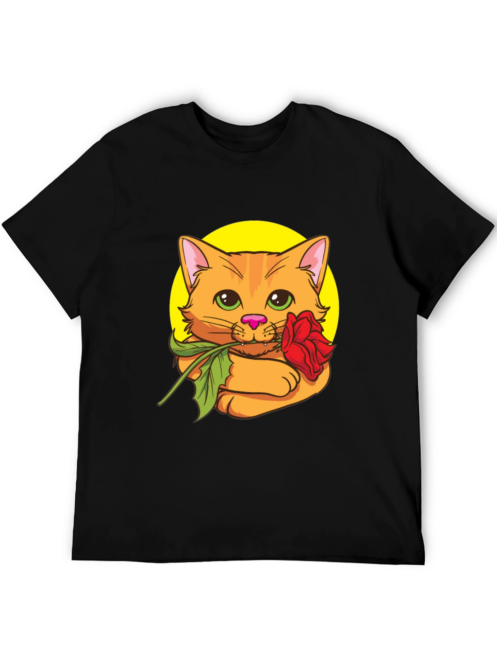 Cat with Rose T-Shirt - Cute Graphic Tee