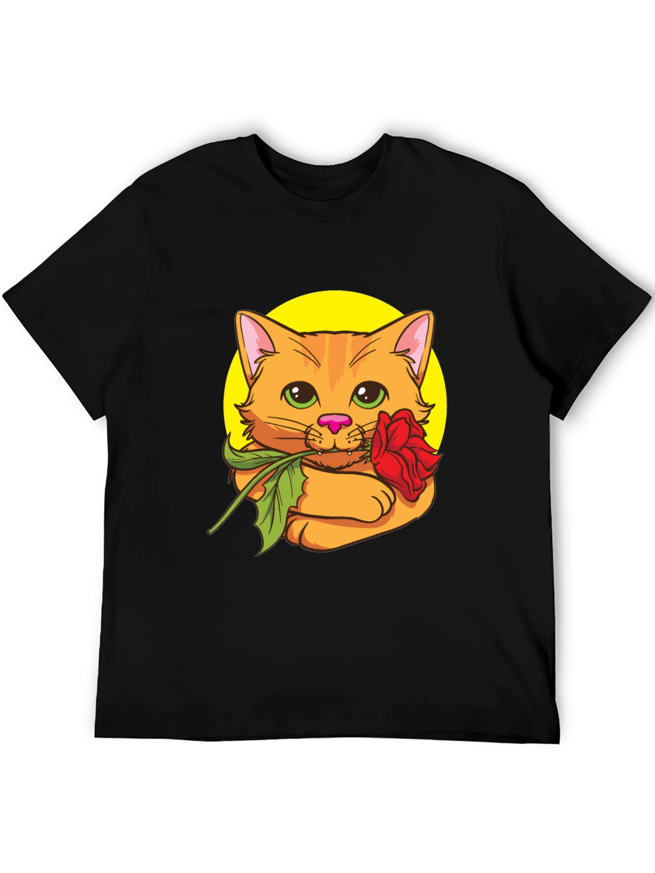 Cat with Rose T-Shirt - Cute Graphic Tee