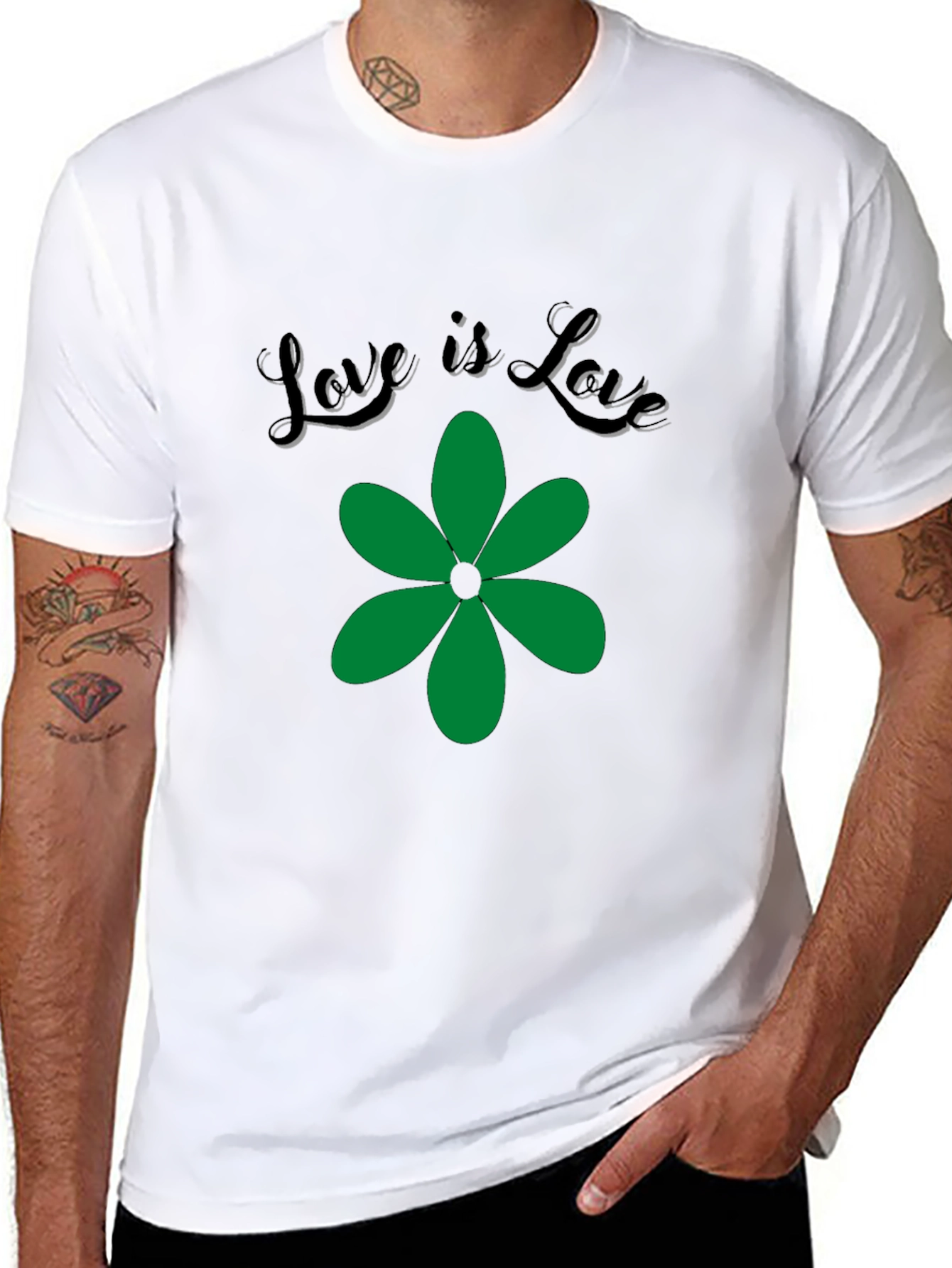 Love is Love Green Flower Graphic T-Shirt