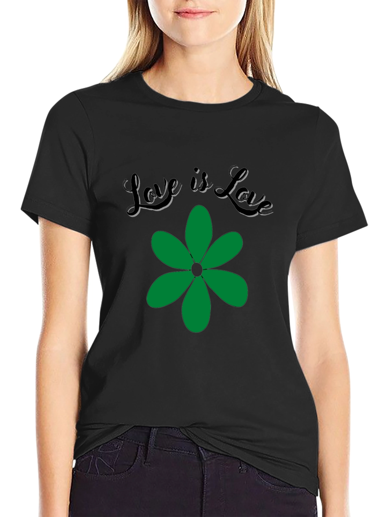 Love is Love Green Flower Graphic T-Shirt