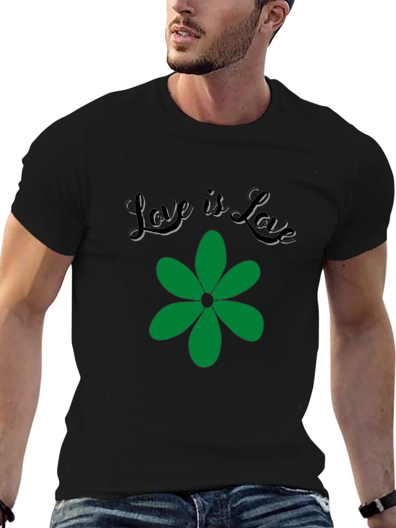 Love is Love Green Flower Graphic T-Shirt