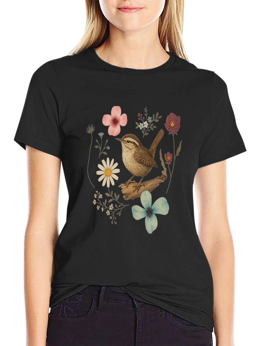 Floral Bird Graphic T-Shirt