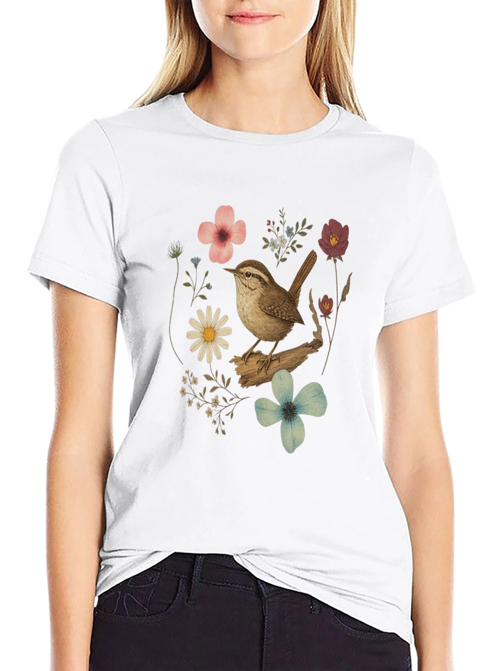 Floral Bird Graphic T-Shirt