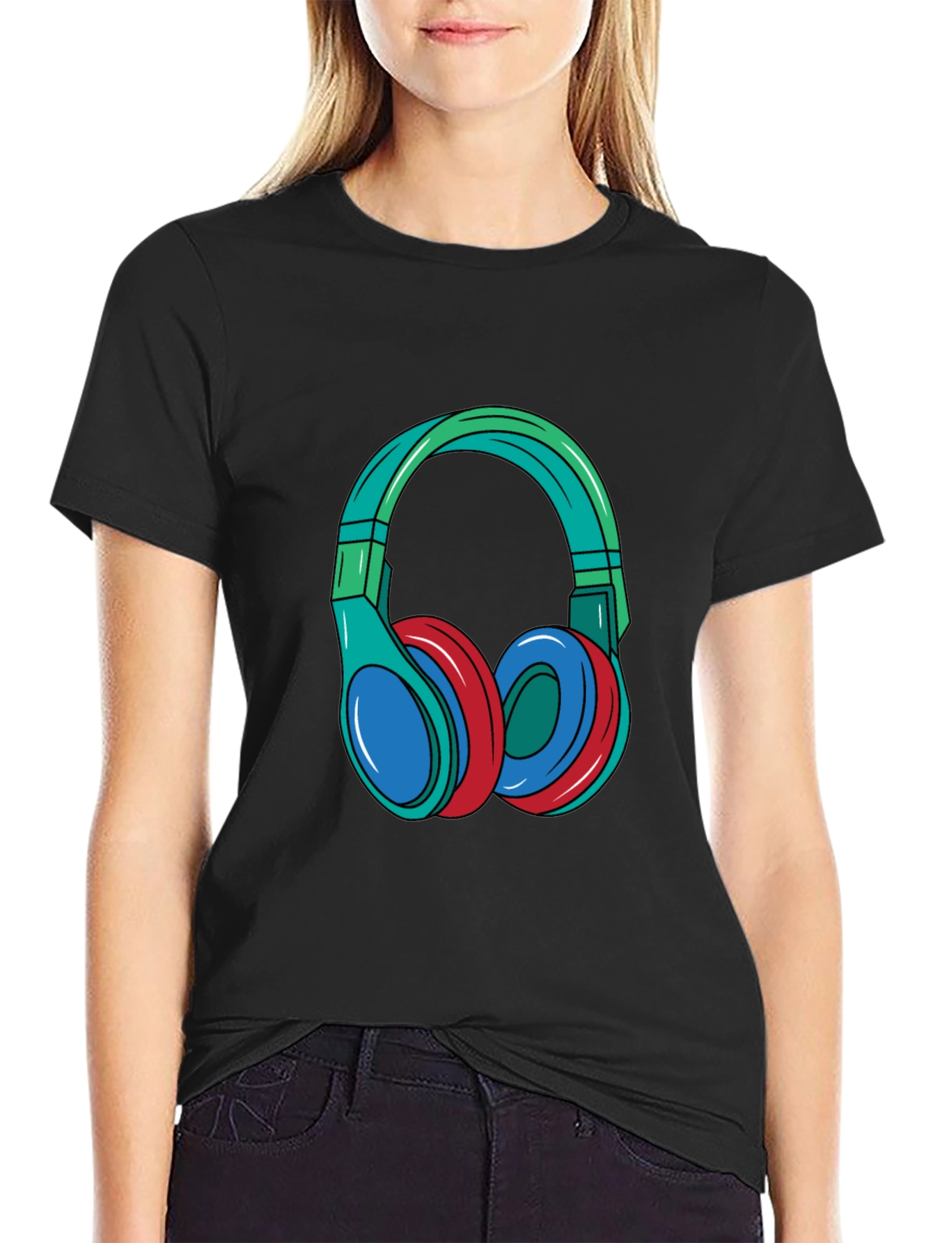 Headphones Graphic Black T-Shirt