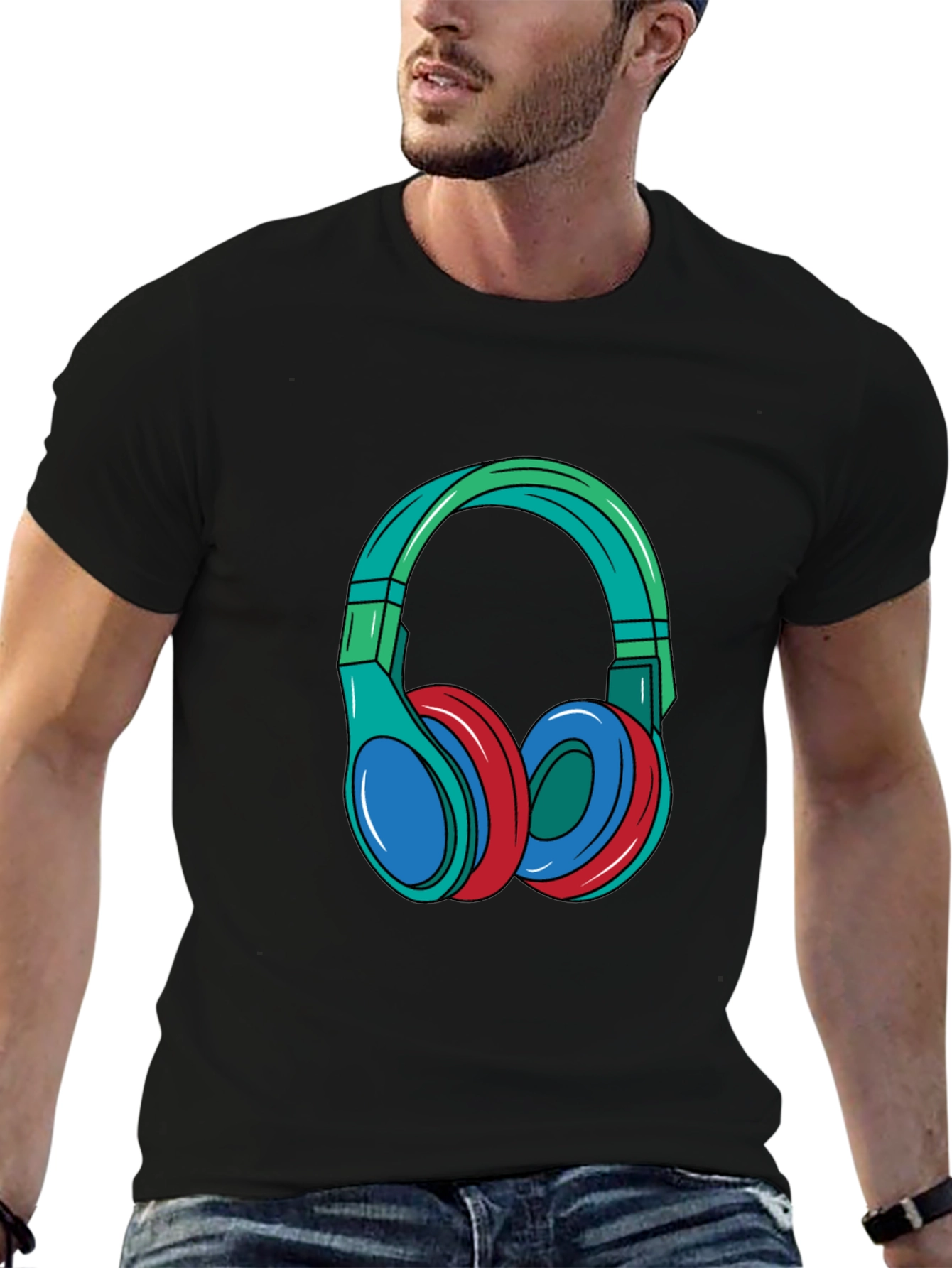 Headphones Graphic Black T-Shirt