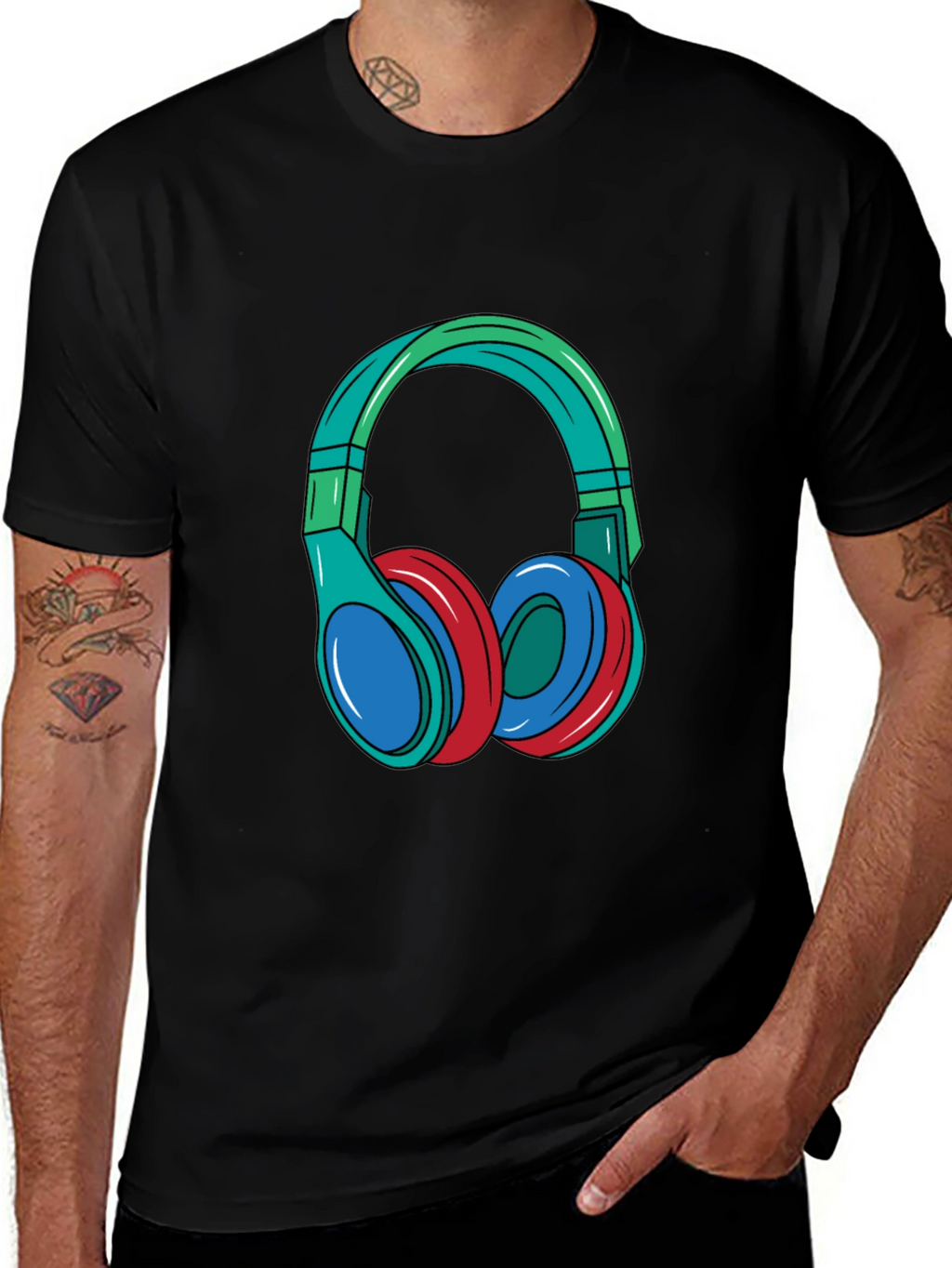 Headphones Graphic Black T-Shirt