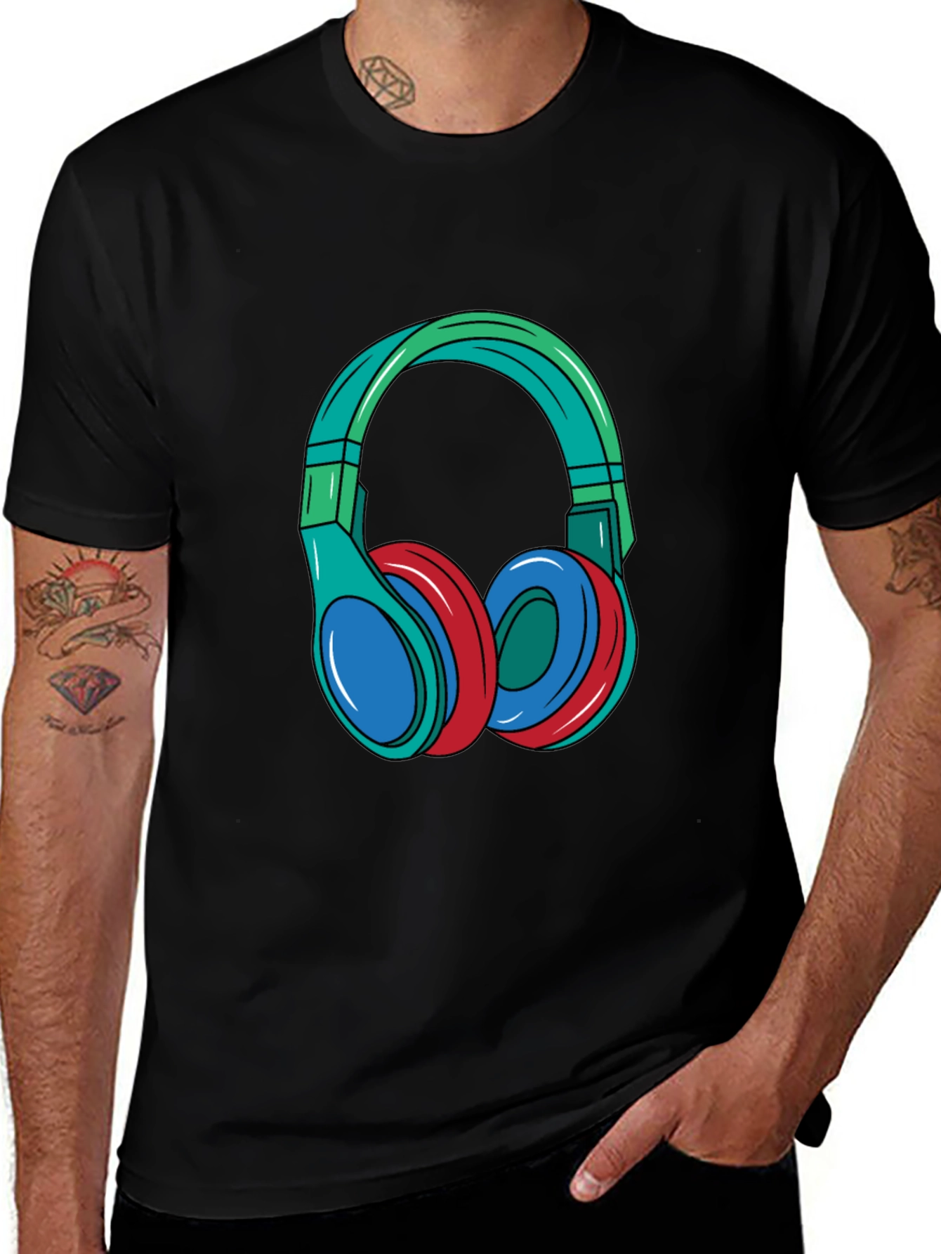 Headphones Graphic Black T-Shirt
