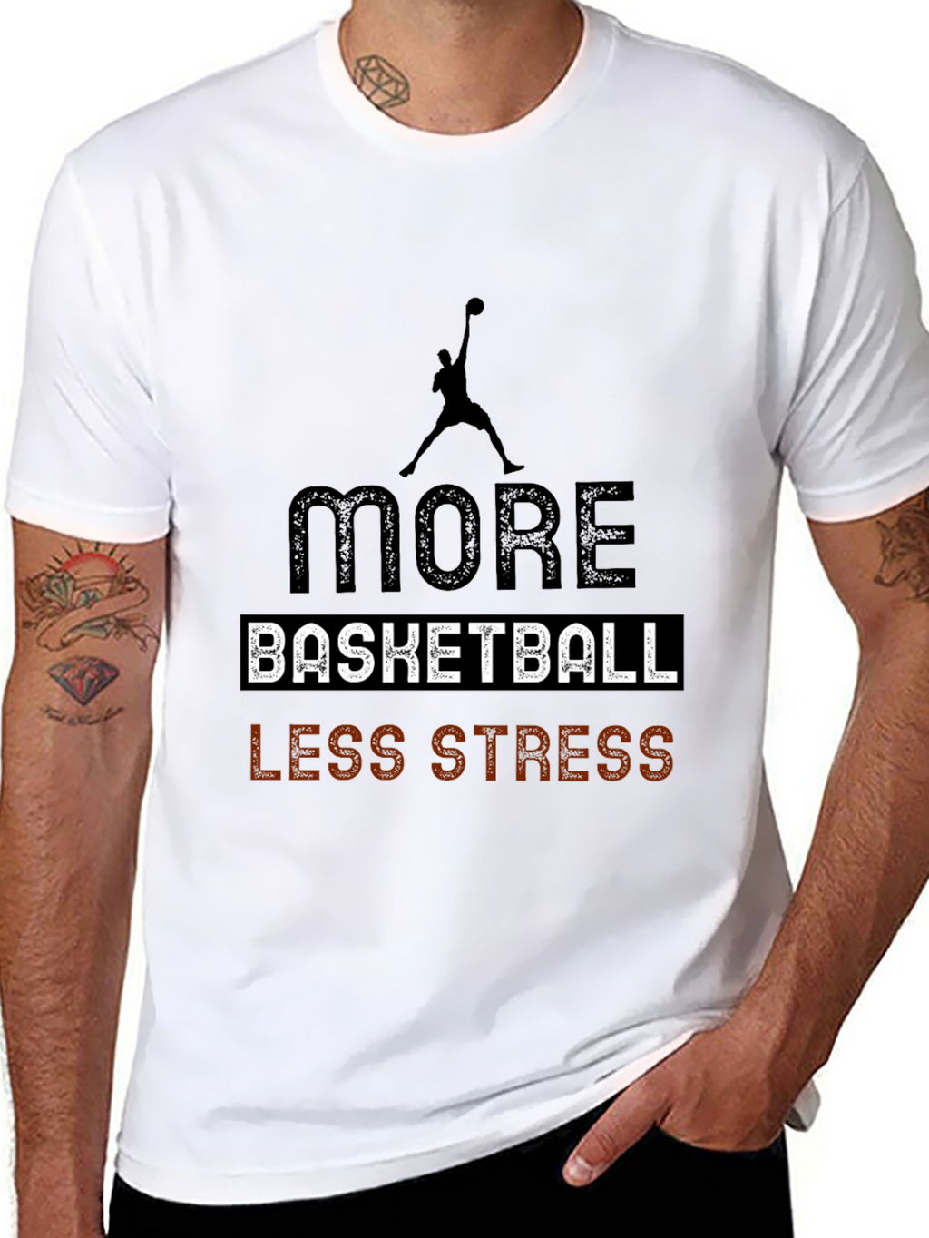 More Basketball Less Stress Black T-Shirt