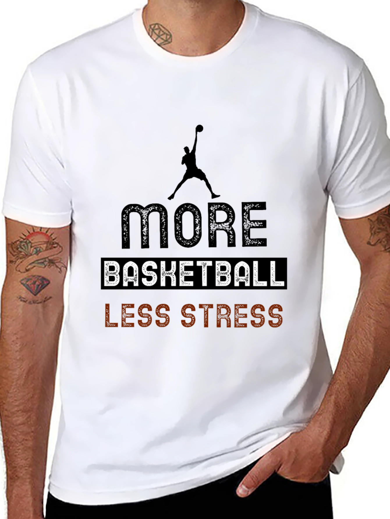 More Basketball Less Stress Black T-Shirt