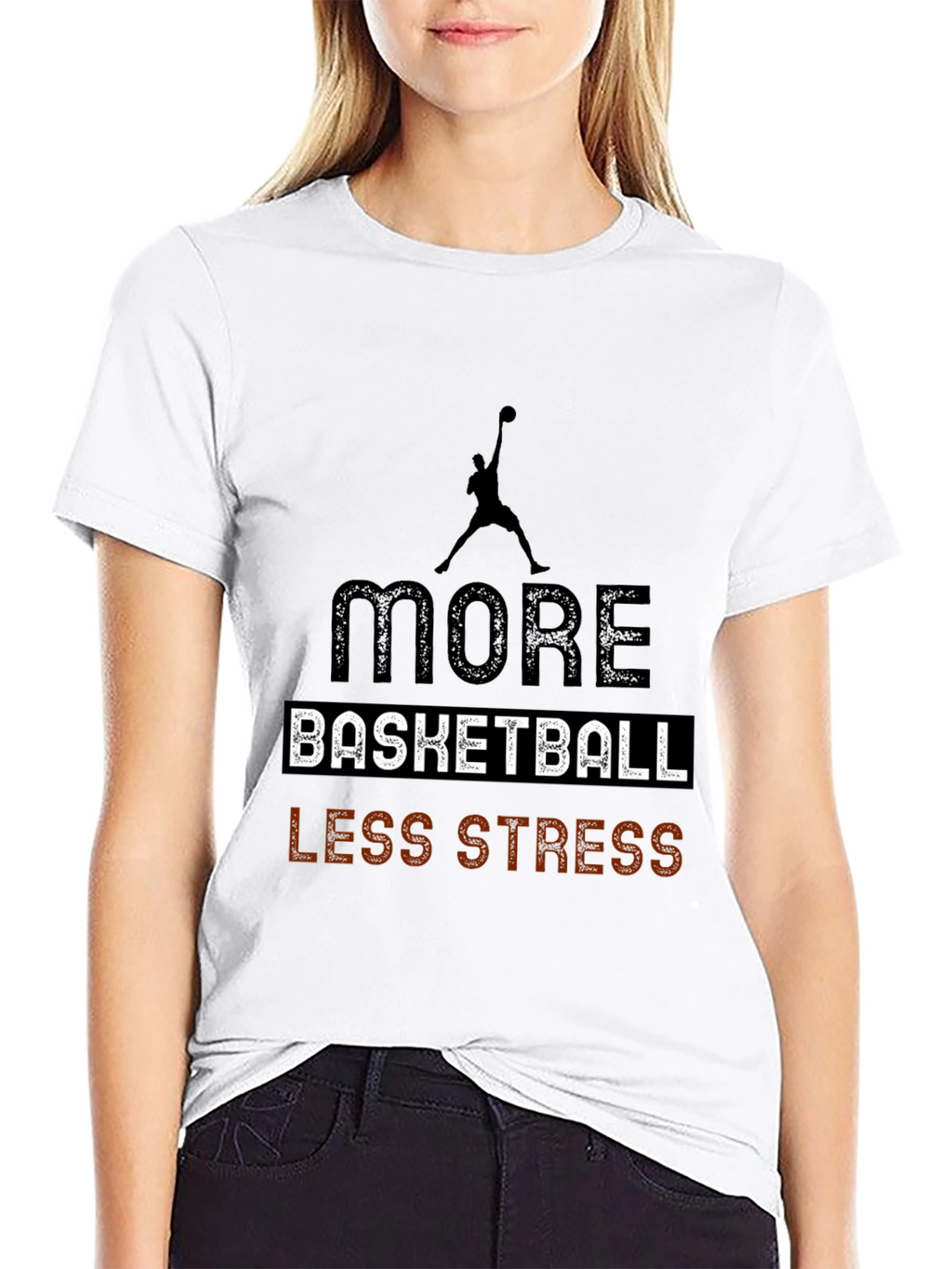 More Basketball Less Stress Black T-Shirt