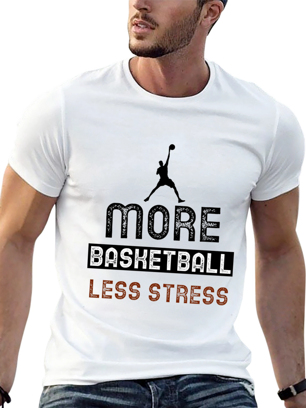 More Basketball Less Stress Black T-Shirt