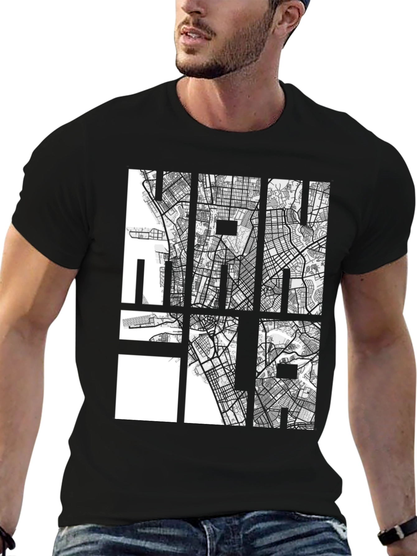 City Map Graphic Tee - Cool Black Casual Shirt