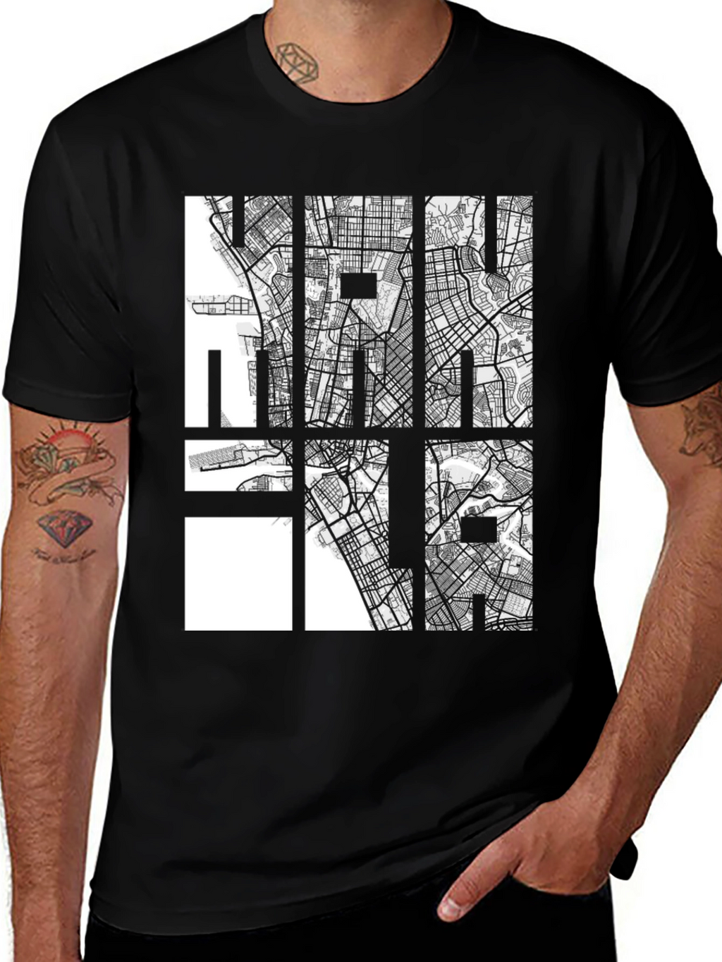 City Map Graphic Tee - Cool Black Casual Shirt