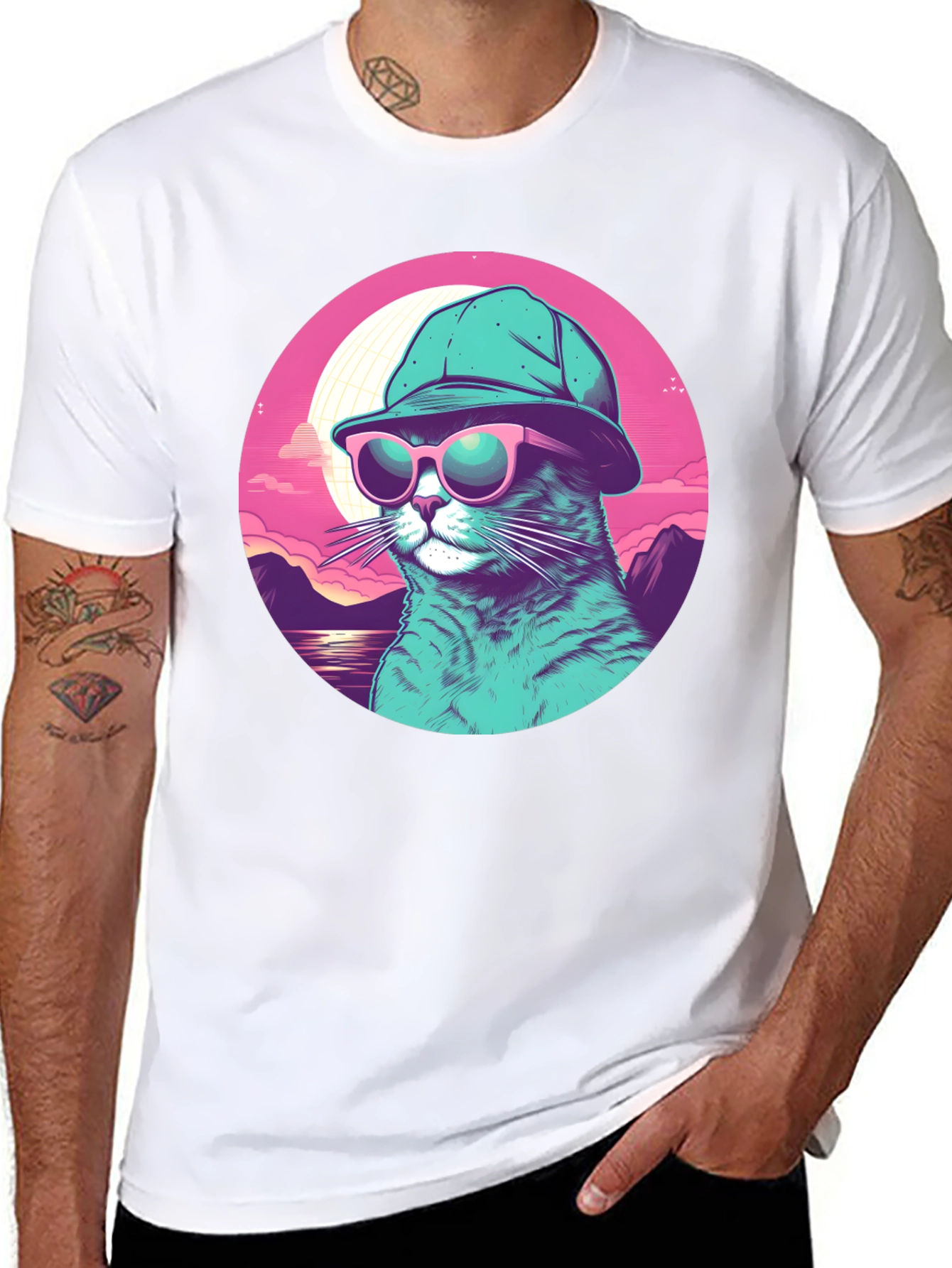 Cool Cat T-Shirt: Sunglasses & Hat Retro Style