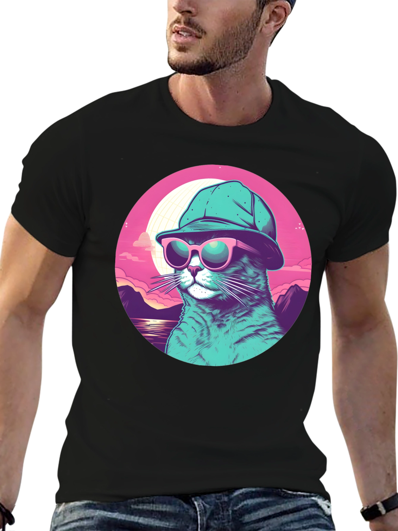 Cool Cat T-Shirt: Sunglasses & Hat Retro Style