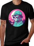 Cool Cat T-Shirt: Sunglasses & Hat Retro Style
