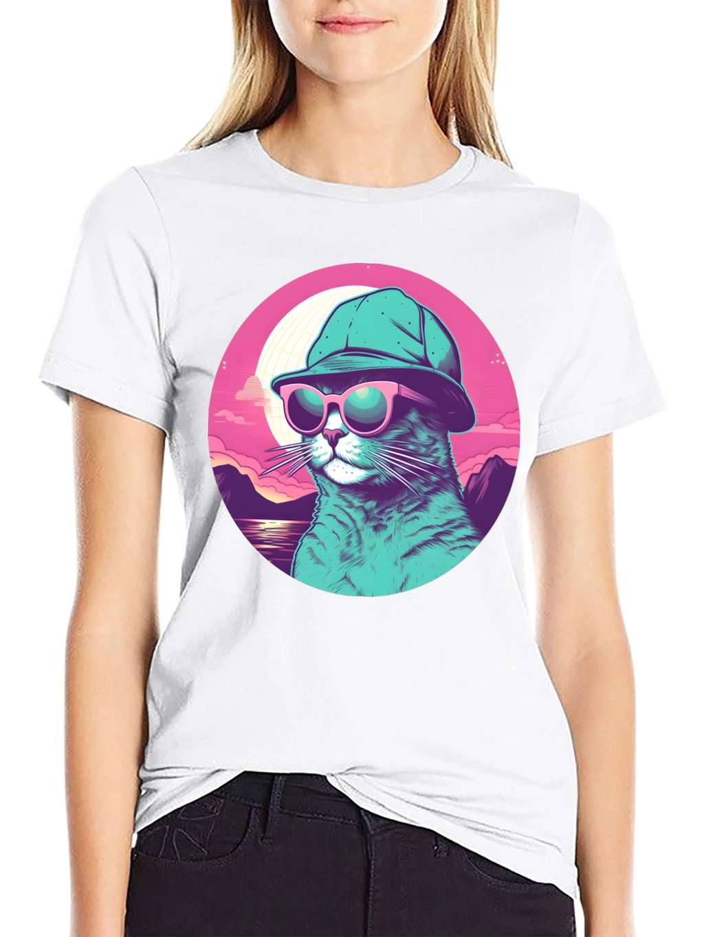 Cool Cat T-Shirt: Sunglasses & Hat Retro Style