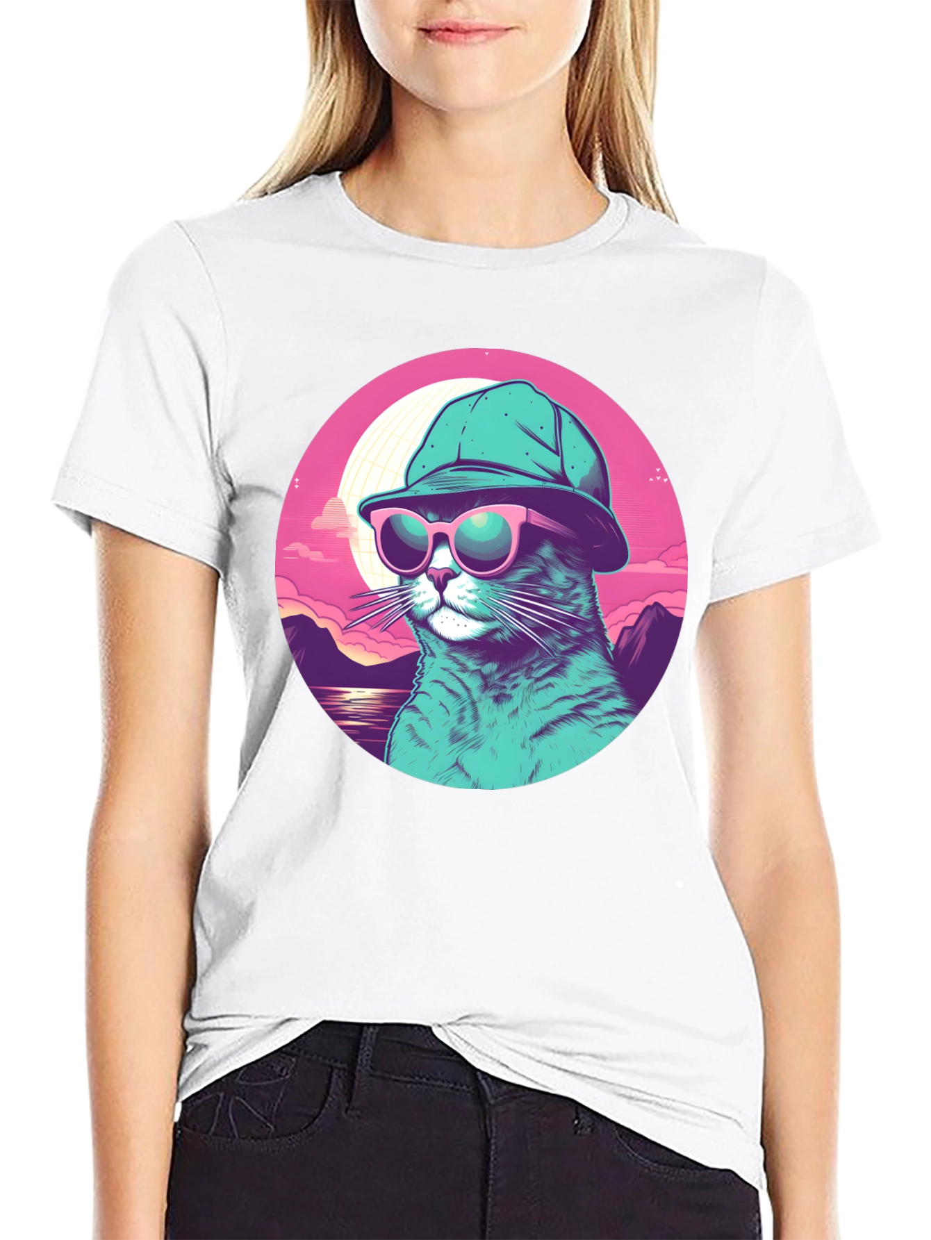 Cool Cat T-Shirt: Sunglasses & Hat Retro Style