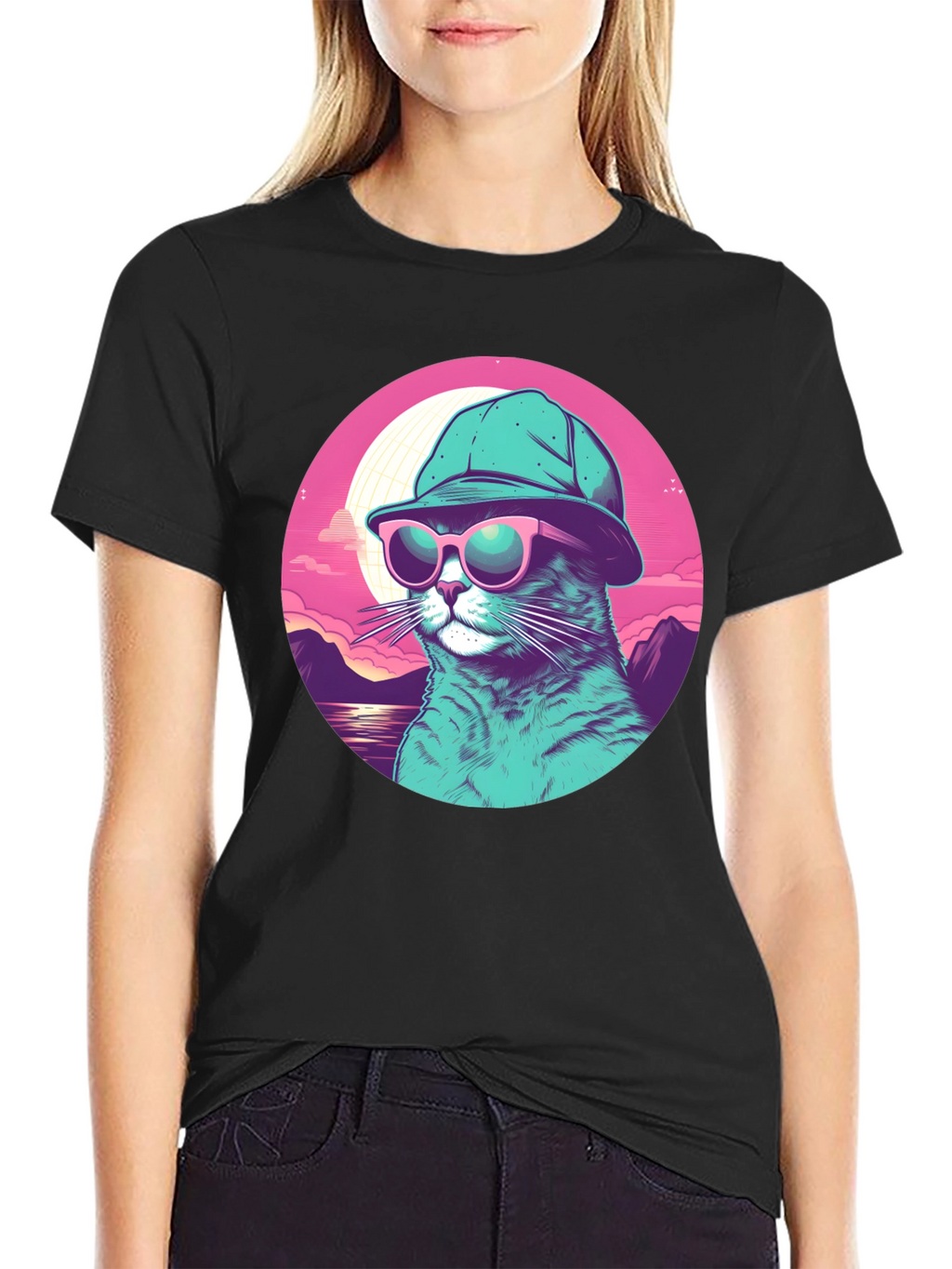 Cool Cat T-Shirt: Sunglasses & Hat Retro Style