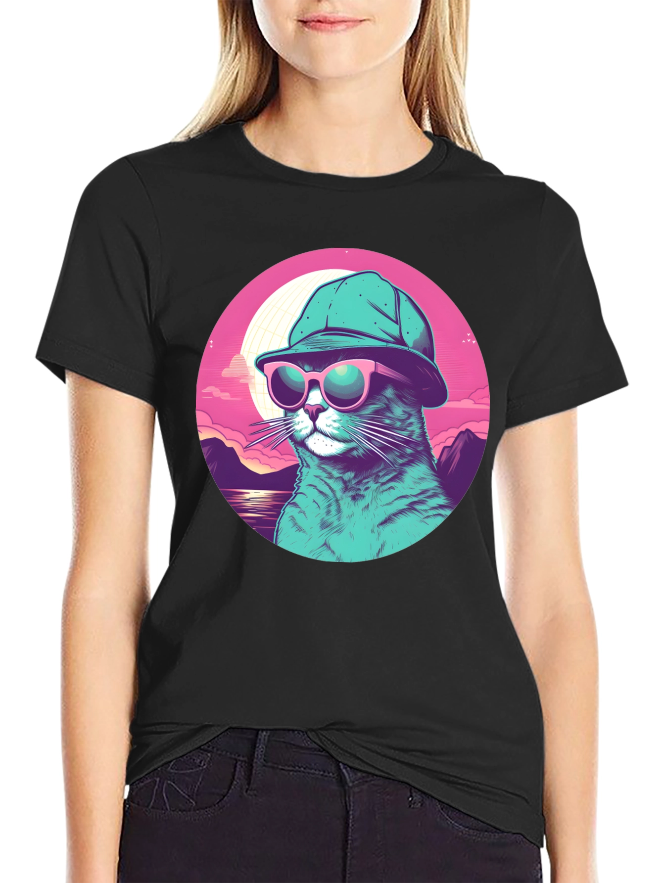 Cool Cat T-Shirt: Sunglasses & Hat Retro Style