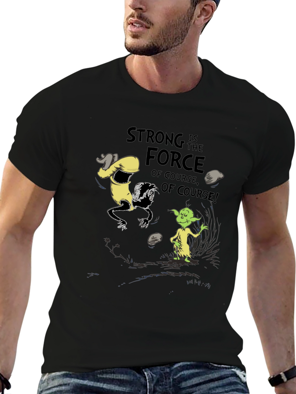 Grinch Yoda Strong Force Black T-Shirt