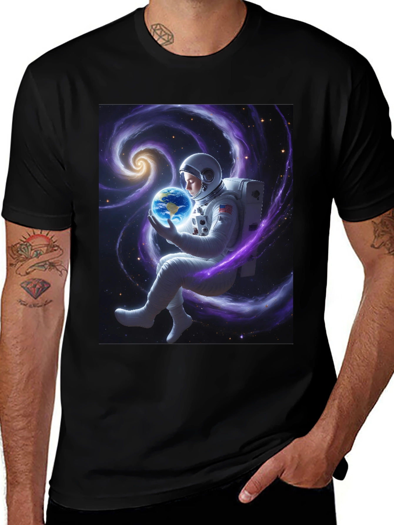 Astronaut Holding Earth Graphic T-Shirt