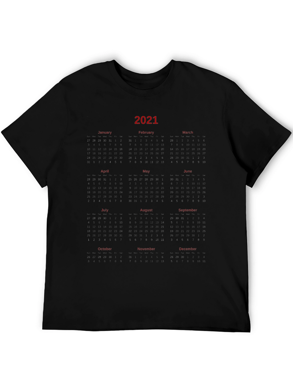 2021 Calendar Graphic Print T-Shirt
