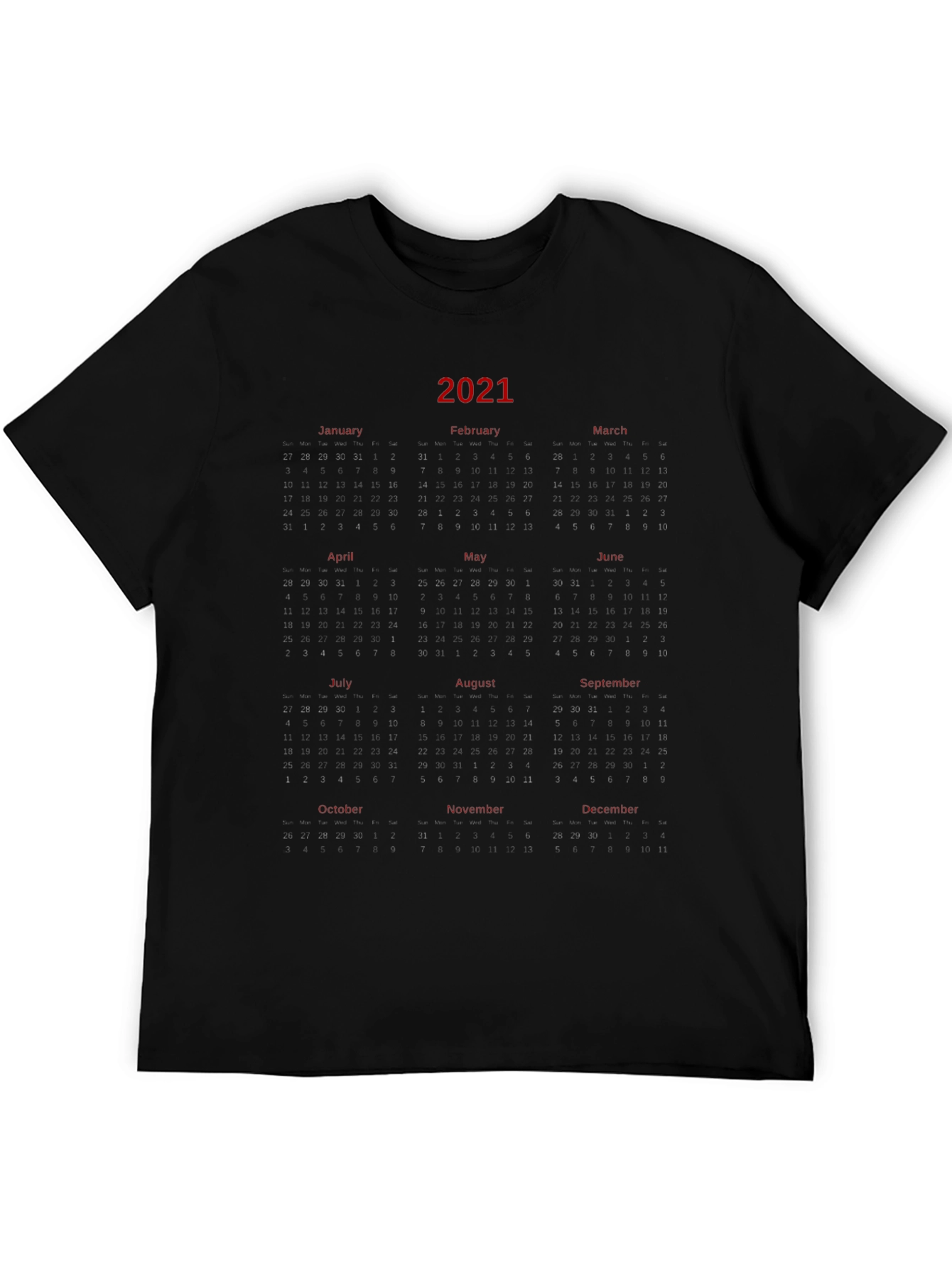 2021 Calendar Graphic Print T-Shirt