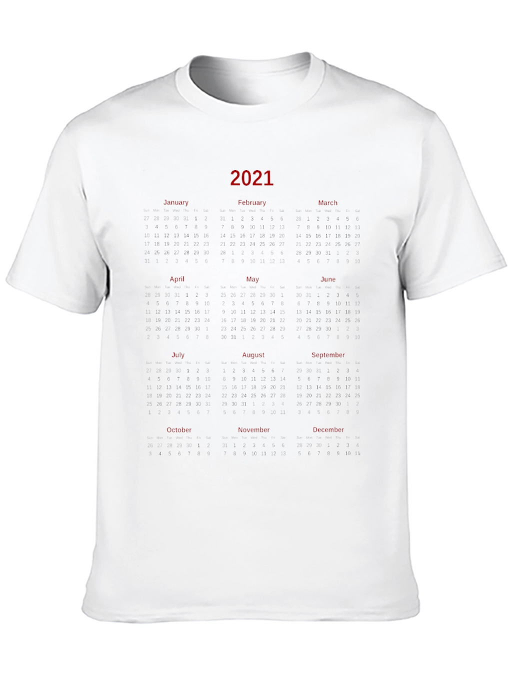 2021 Calendar Graphic Print T-Shirt