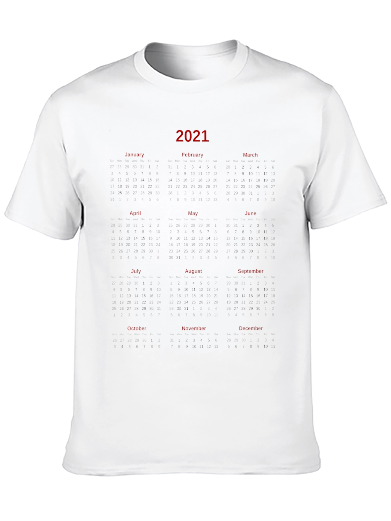 2021 Calendar Graphic Print T-Shirt